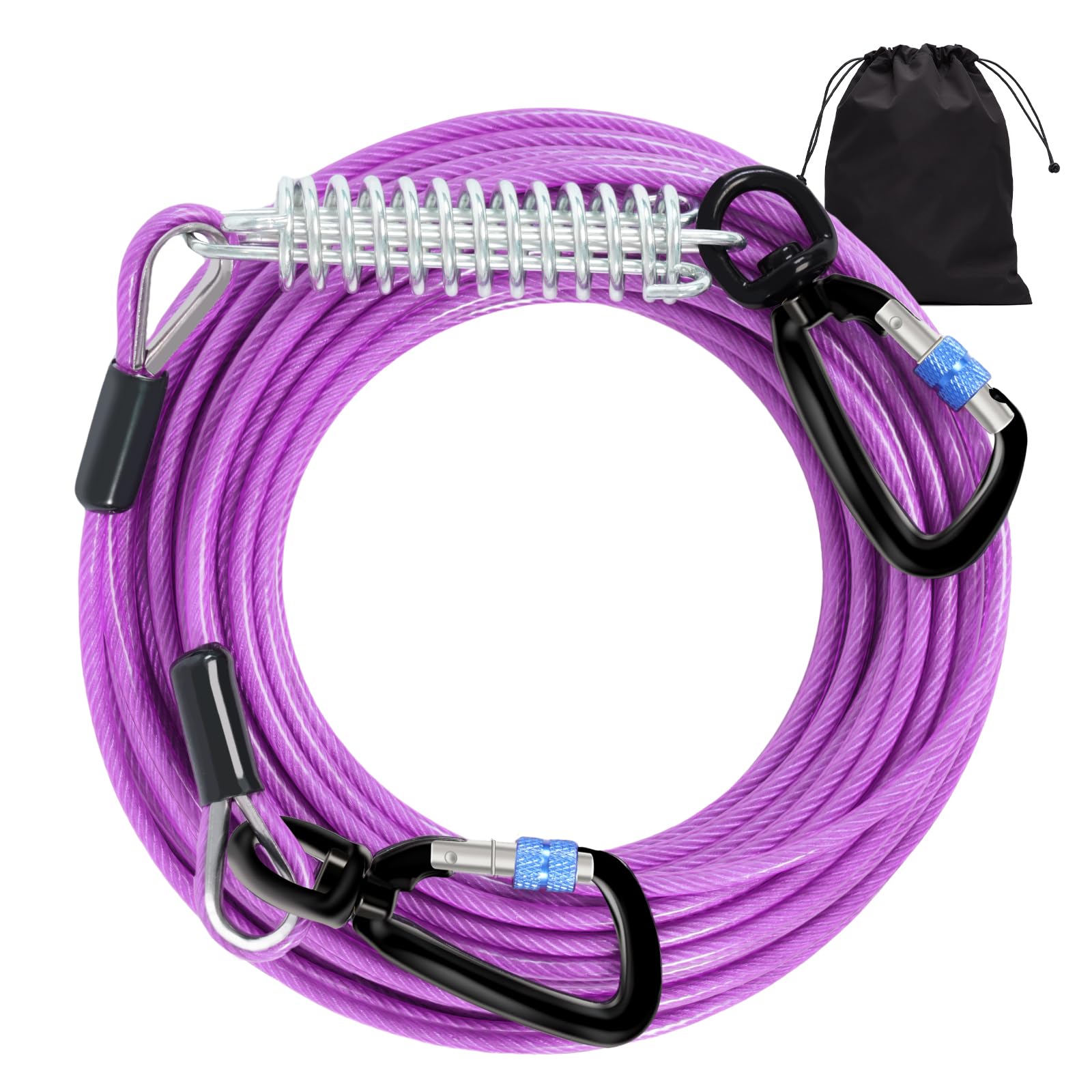 Snagle Paw Heavy Duty Long Dog Leads For Yard 200Ft-1000Lbs Break Strength,Dog Tie Out Cable With Swivel Lockable Hook & Spring,