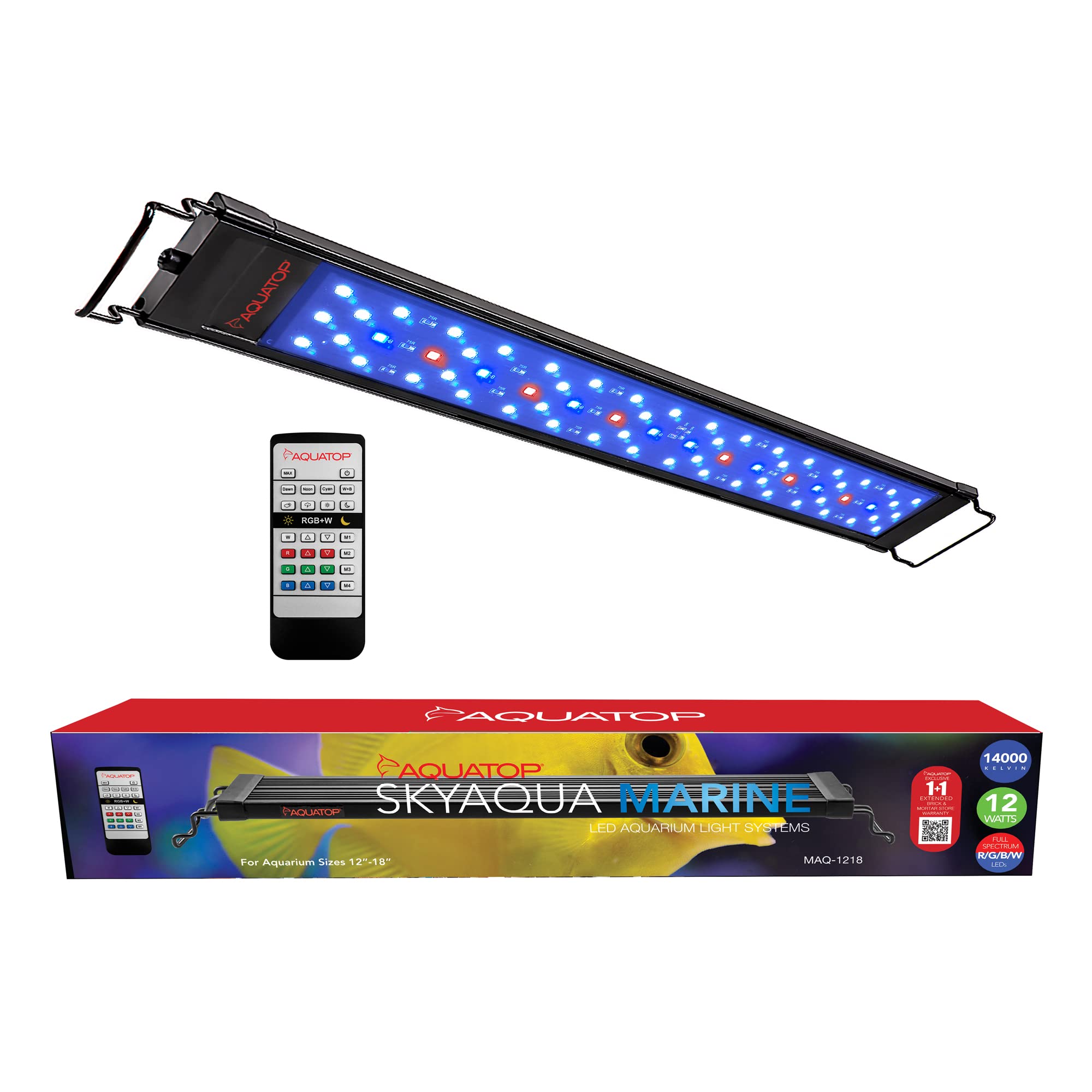 Aquatop Skyaqua Marine Led Saltwater Aquarium Light, 14000K Spectrum – Fits 12-18-Inch Tanks, 3 Position Toggle Switch & Included Remote Control, Aquarium Lights For Fish Tanks, Ul & Csa