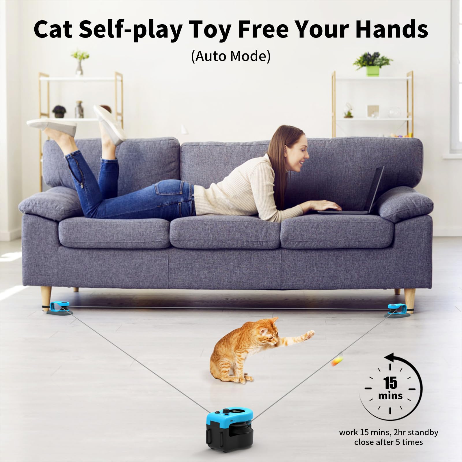 Asfrost Upgraded Interactive Cat Toy For Indoor Cats, Auto/Manual Control Diy Cat Feather Mouse Toy Treadmill For Bored Kitten P