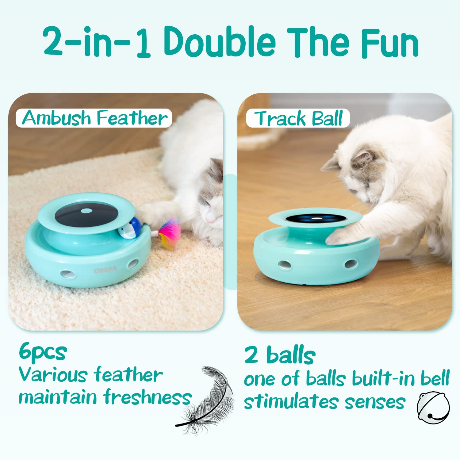 Orsda Cat Toys 2-In-1 Interactive Cat Toys For Indoor Cats, Automatic Cat Toy Balls, Mice Toys Ambush Feather Kitten Toys With 7