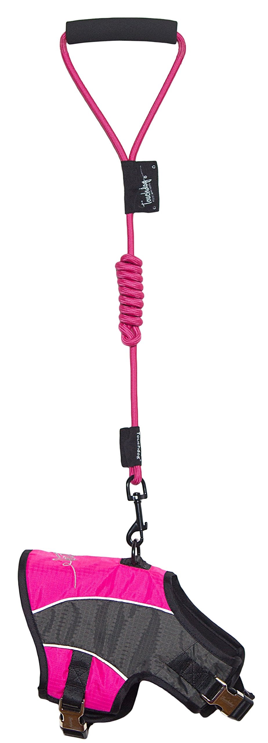 TOUCHDOG 'Reflective-Max' 2-in-1 Premium Performance Adjustable Pet Dog Harness and Leash Combination, Medium, Pink, Charcoal Gr