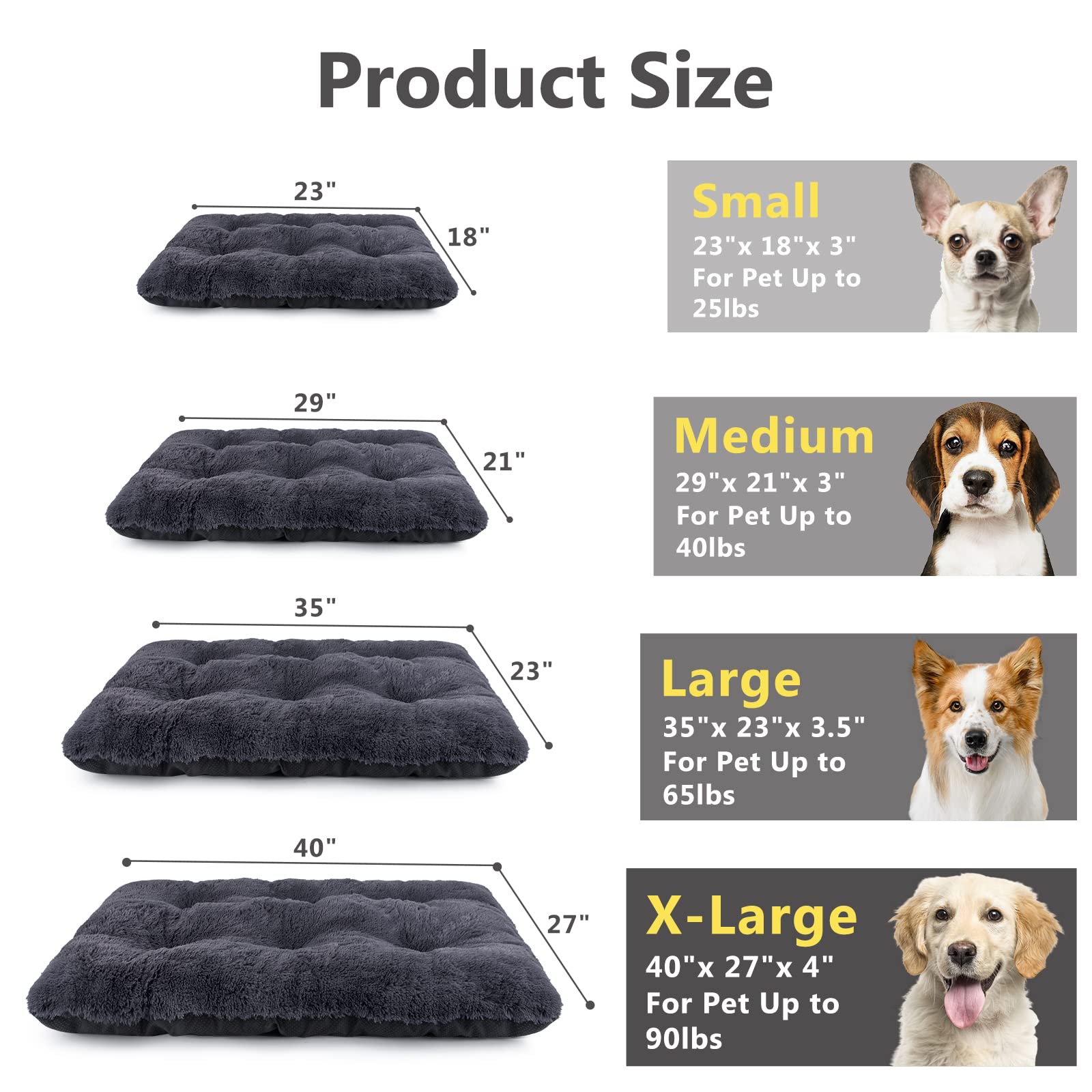 Joejoy Large Dog Bed Crate Pad, Deluxe Plush Washable Dog Beds Fulffy Soft Kennel Pad Anti-Slip Pet Sleeping Mat For Extra Large
