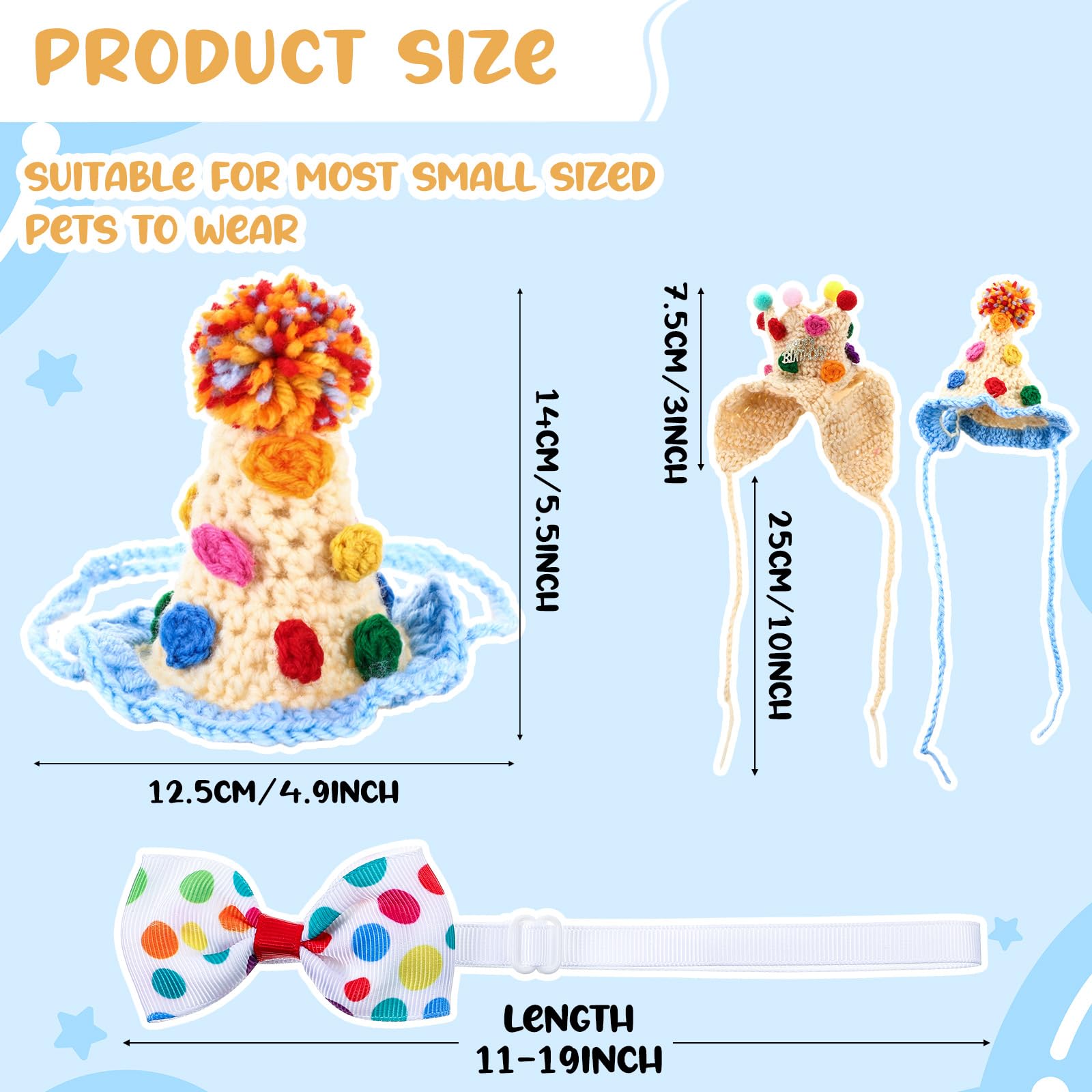 Ganeen 4 Pack Cat Birthday Hat Crochet Happy Birthday Cat Party Outfit Small Animal Top Hats Headband Rabbit Bow Tie Pet Hat Hea