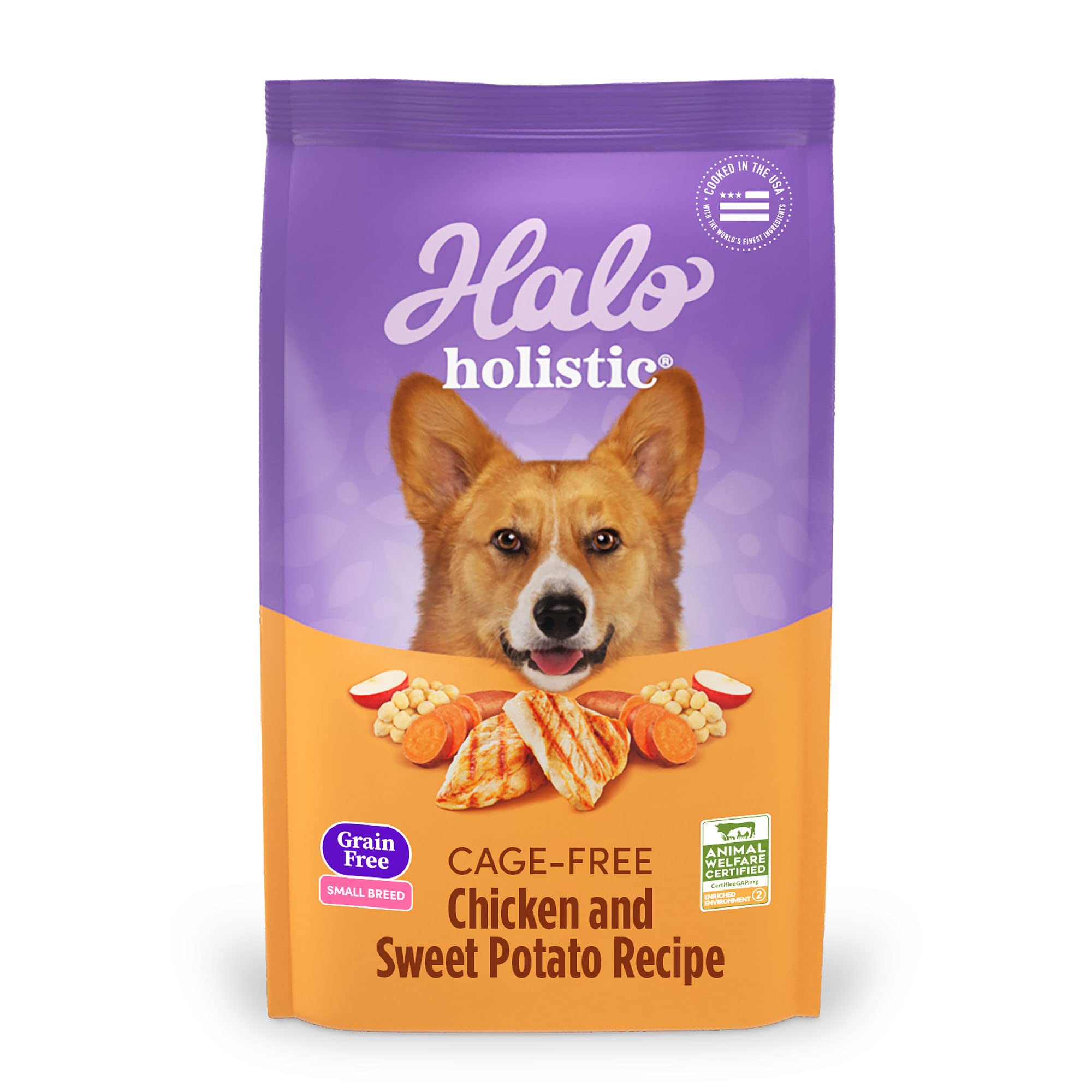 Halo Holistic Small Breed Dog Food, Cage Free Chicken & Sweet Potato Recipe, Grain Free Dry Dog Food, Complete Digestive Health,