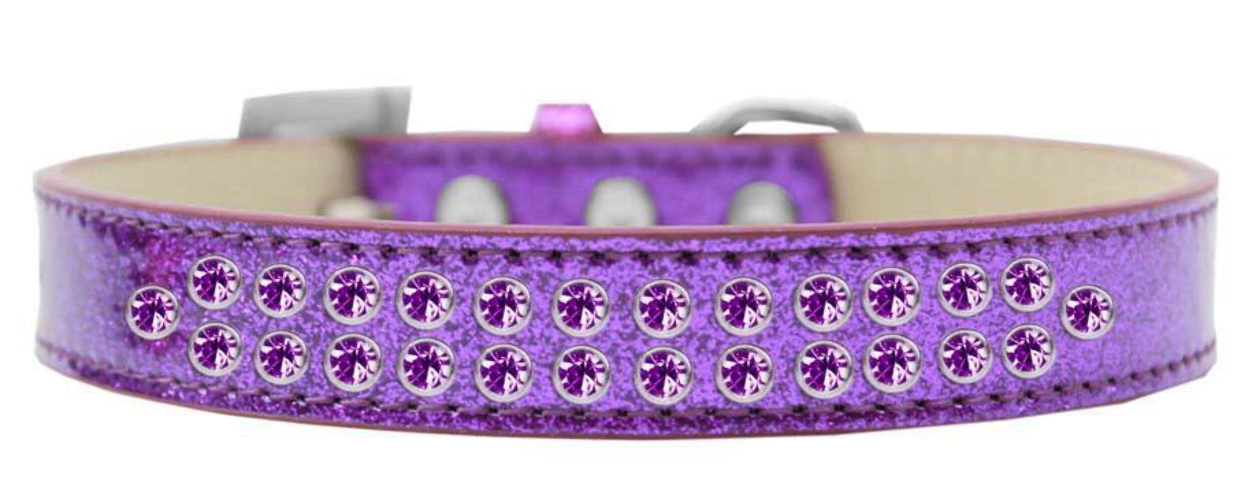 Mirage Pet Products Two Row Purple Crystal Red Dog Collar, Size 18