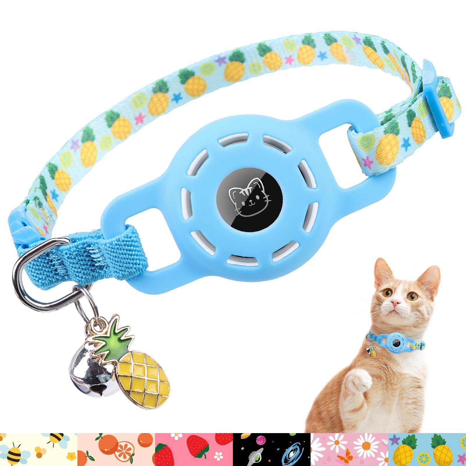 Bingpet Airtag Cat Collar With Bells, Upgraded Safety Elastic Cat Collar With Airtag Cat Collar Holder, Anti-Lost Cat Collars For Girl Boy Cats, Anti-Suffocation Kitty Puppy Collars