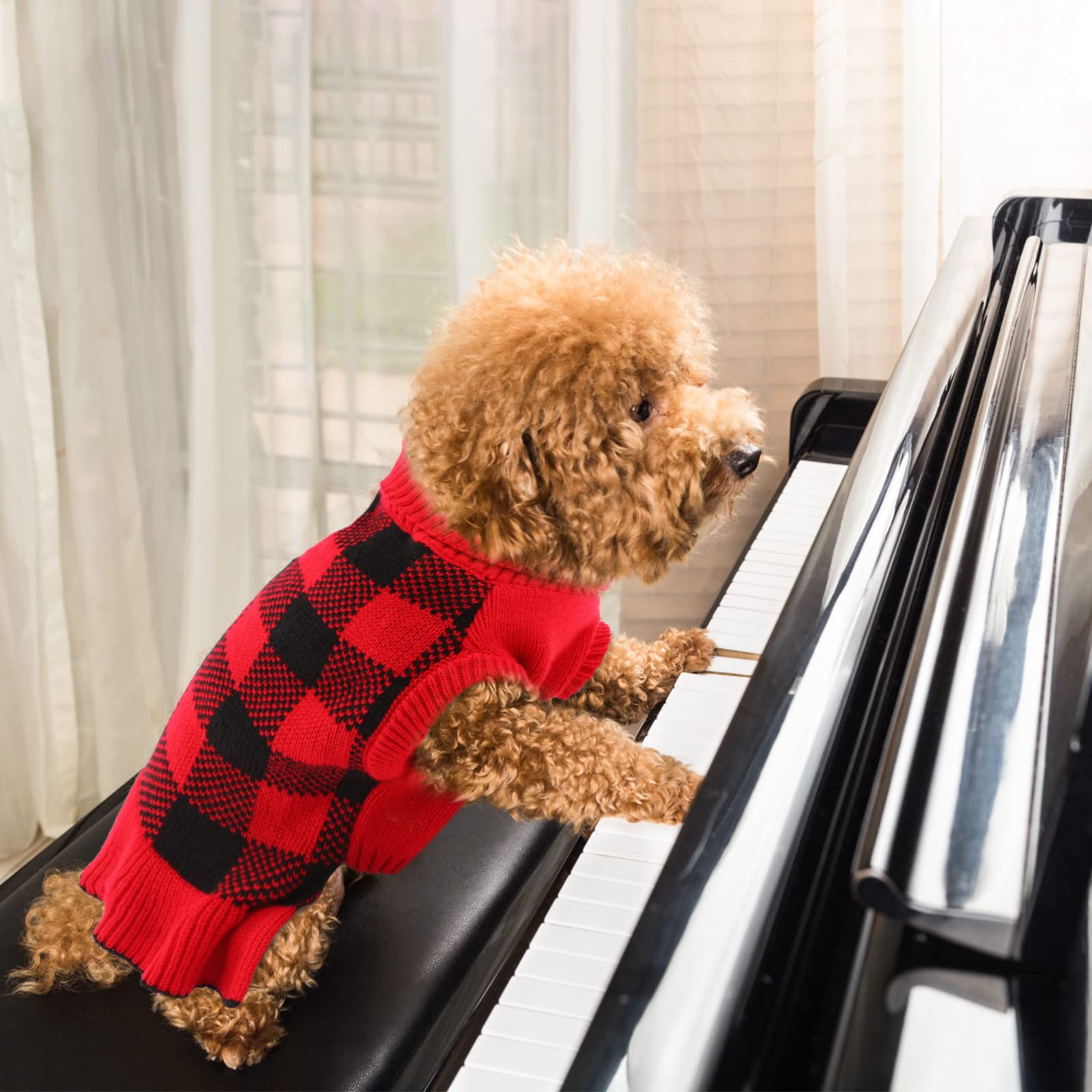Lelepet Warm Winter Dog Sweater Dress - Xmas Turtleneck Pullover Knitwear Plaid Christmas Sweater For Small, Medium, Large Dogs