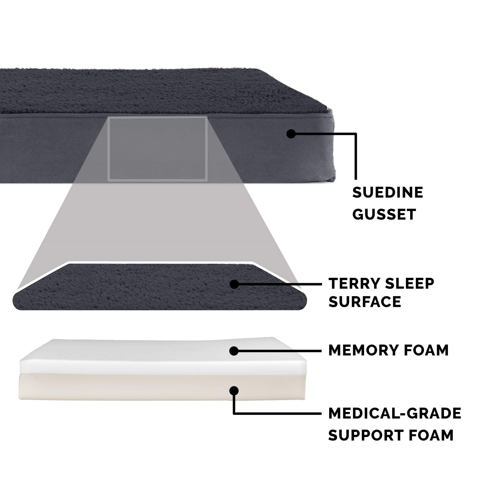 Furhaven Memory Foam Dog Bed for Large Dogs w/ Removable Washable Cover, For Dogs Up to 125 lbs - Terry & Suede Mattress - Gray,