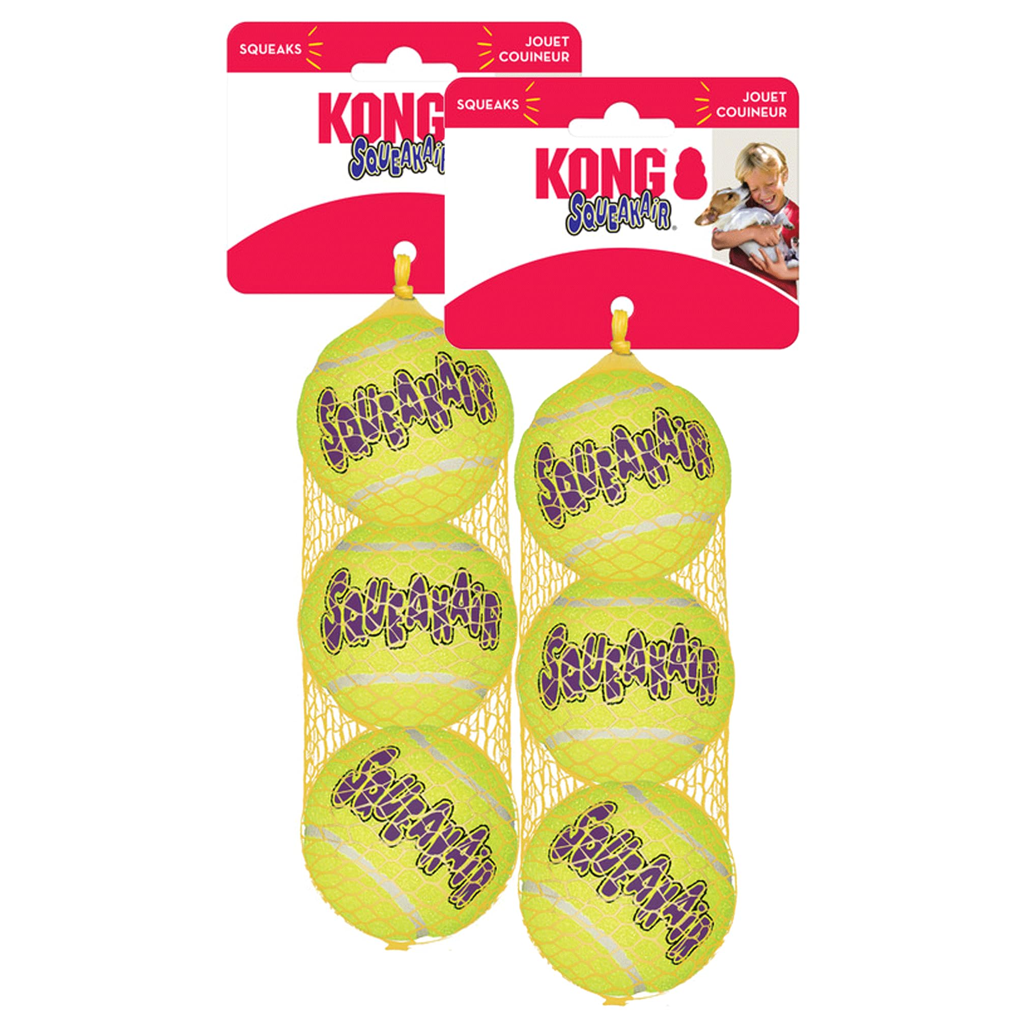 KONG - Squeakair Balls (6 Pack) - Dog Toy Premium Squeak Tennis Balls, Gentle on Teeth - for Medium Dogs