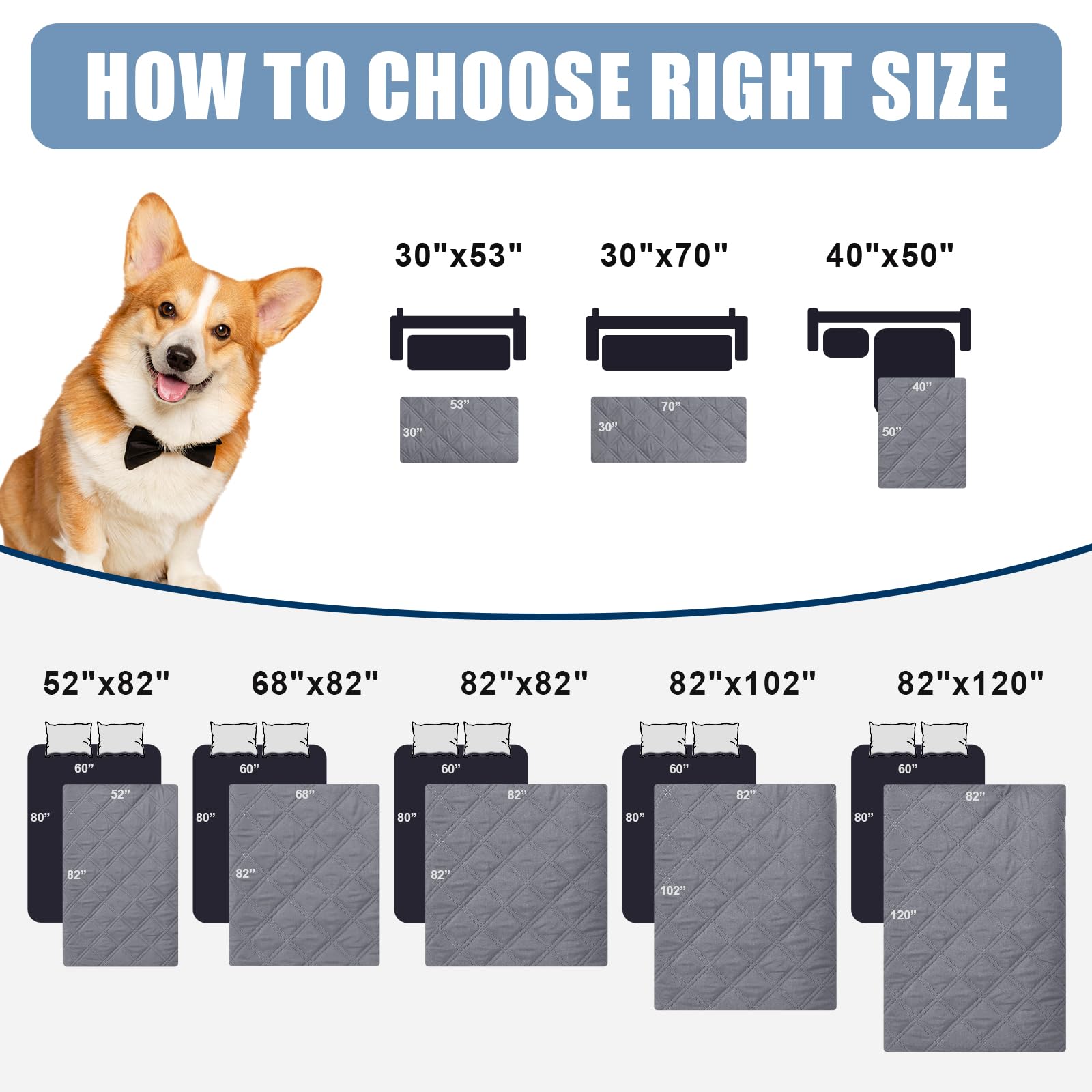 Smiry Waterproof Dog Blanket, Reversible Microfiber Pet Cover, 30"x70", Grey/Dark Grey, Washable Furniture Protector for Dogs and Cats