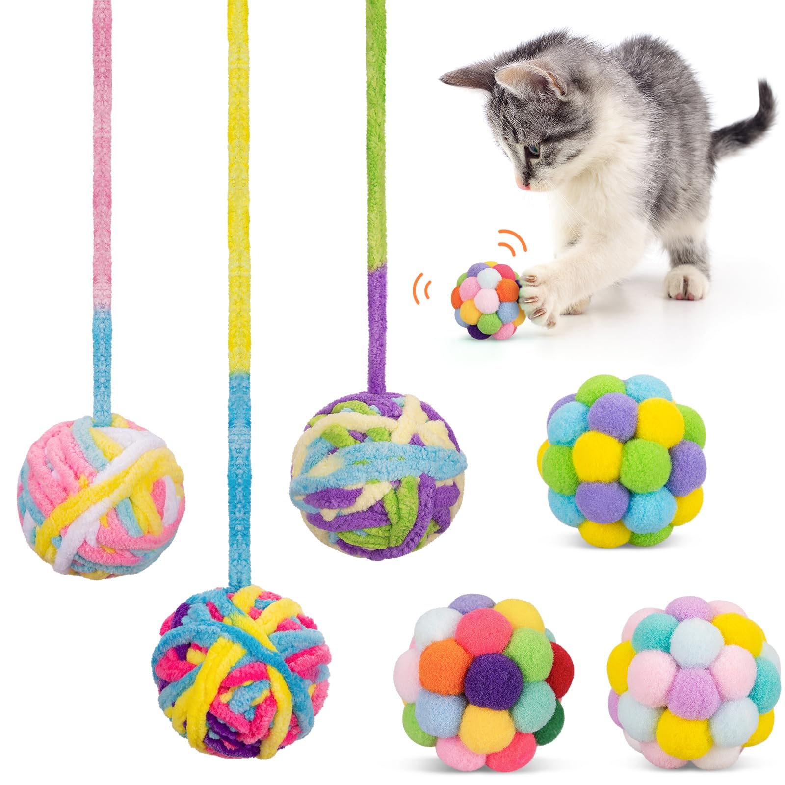 Retro Shaw Cat Toys Balls with Bells, Woolen Yarn Kitten Ball Toys, Interactive Kitten Toys for Indoor Cats Kitty, Cat Nip Chew