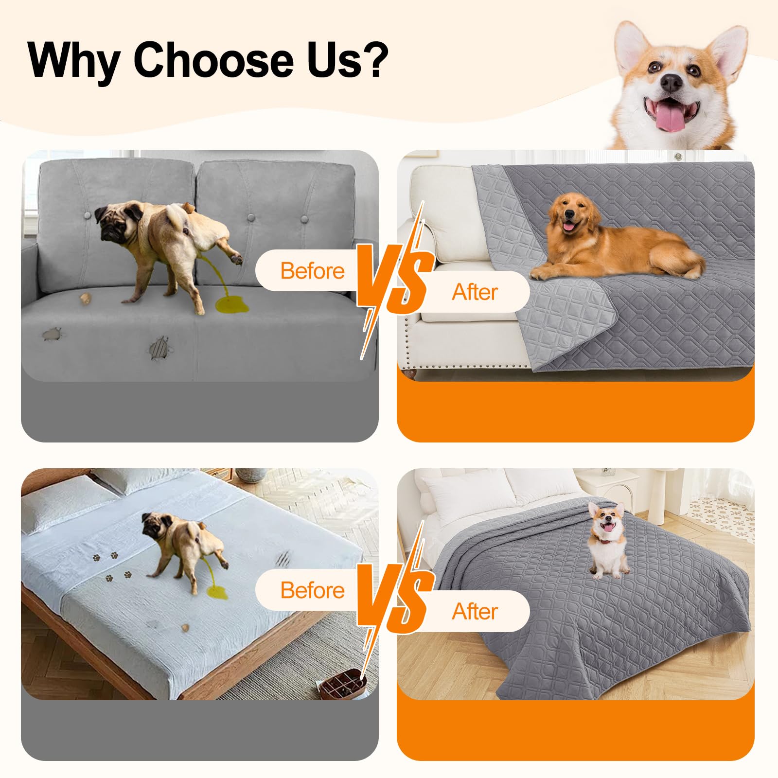 Smiry Waterproof Dog Blanket, 68X82 Inch Soft Pet Bed Cover Reversible, Washable Sofa Couch Furniture Protector For Small Medium