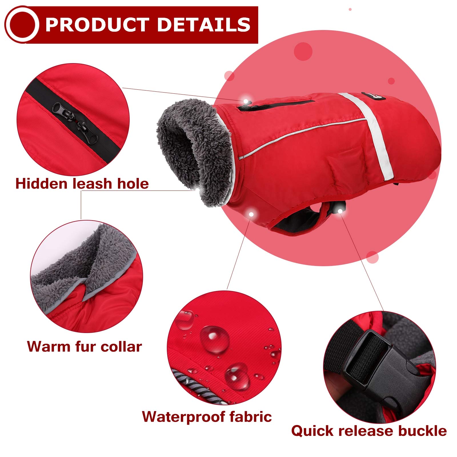 Warm Dog Coat Reflective Winter Jacket, Waterproof Windproof Dog Turtleneck Clothes for Cold Weather, Thicken Fleece Lining Pet