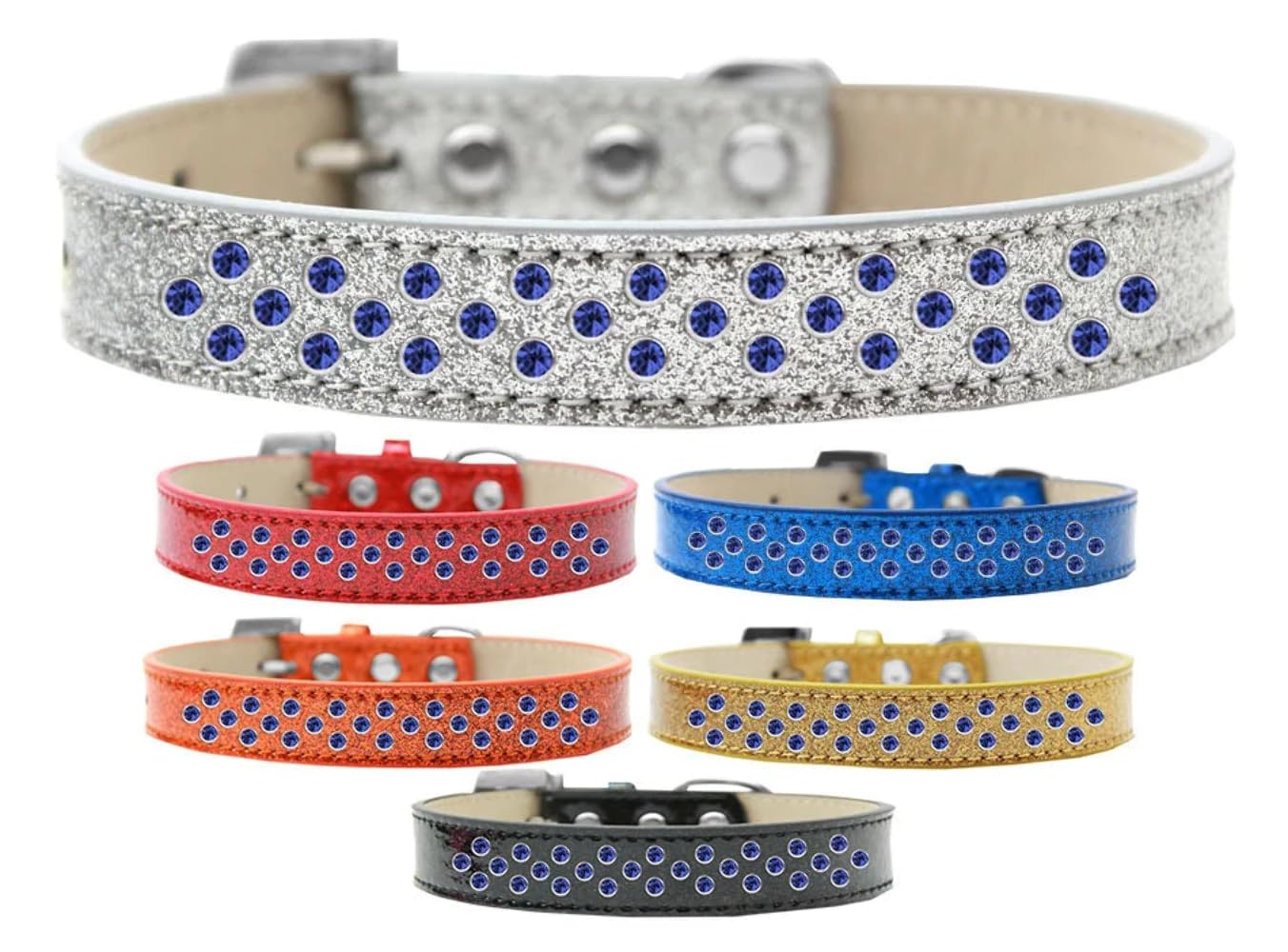 Dog, Puppy & Pet Ice Cream Collar, Blue Crystal Rimsets Sprinkles Silver 16