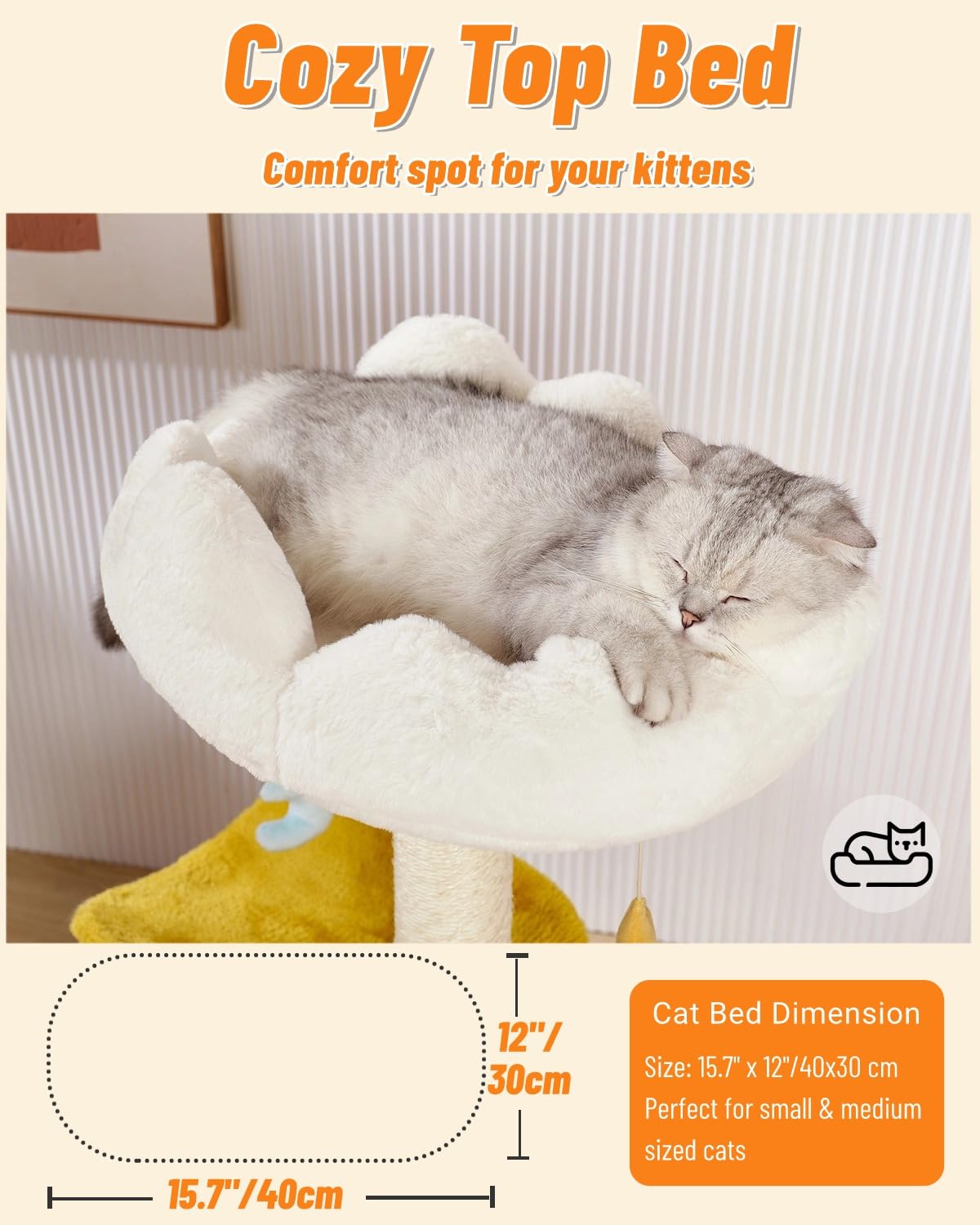 Happi N Pets Cloud Cat Tree, 31.5In Cat Tower For Indoor Cats, Multi-Level Cat Tree Tower With Scratching Posts & Viewing Perch,