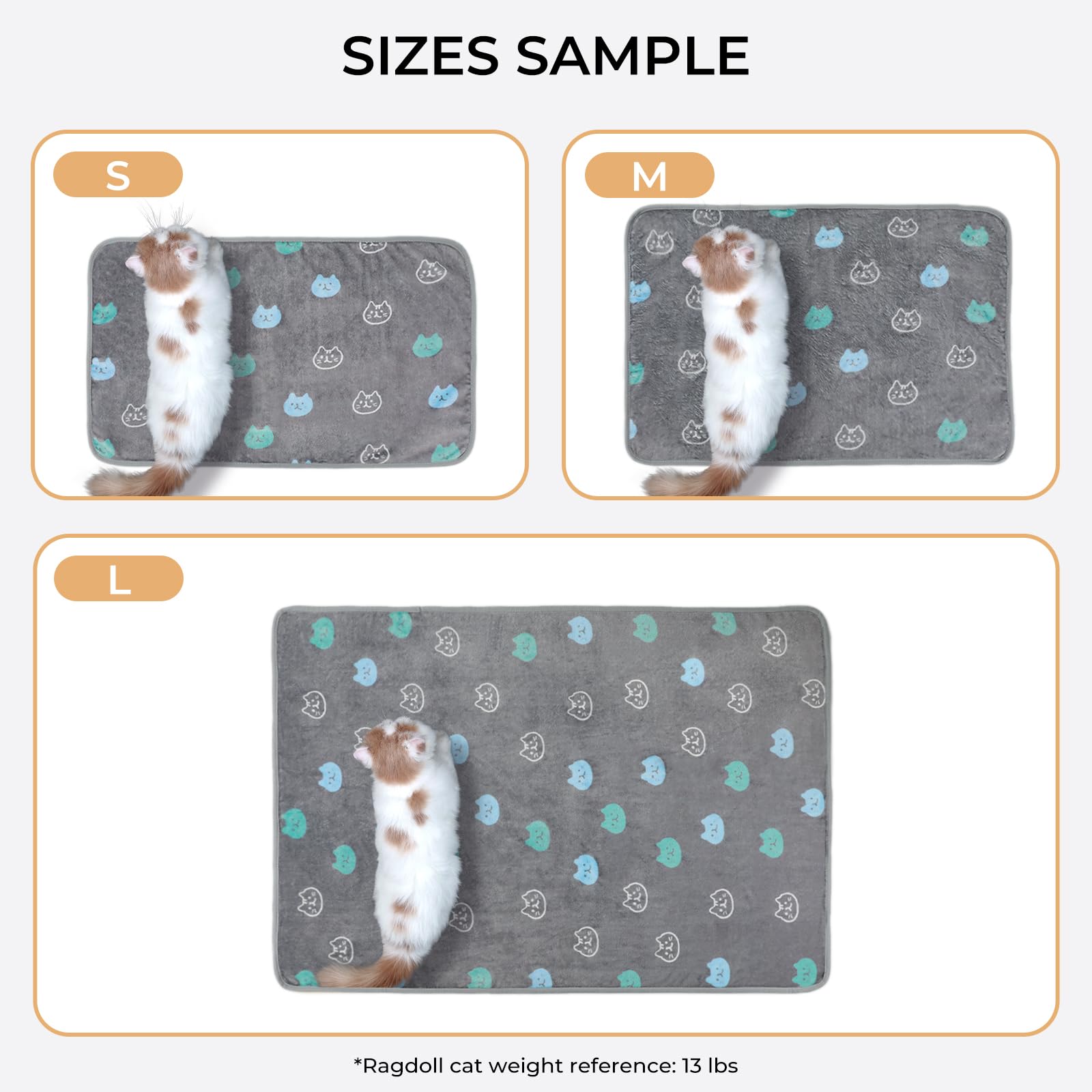 1 Pack 3 Blankets Super Soft Fluffy Premium Cute Cat Pattern Pet Blanket Flannel Throw for Dog Puppy Kitten Blue/Cyan/Grey Mediu