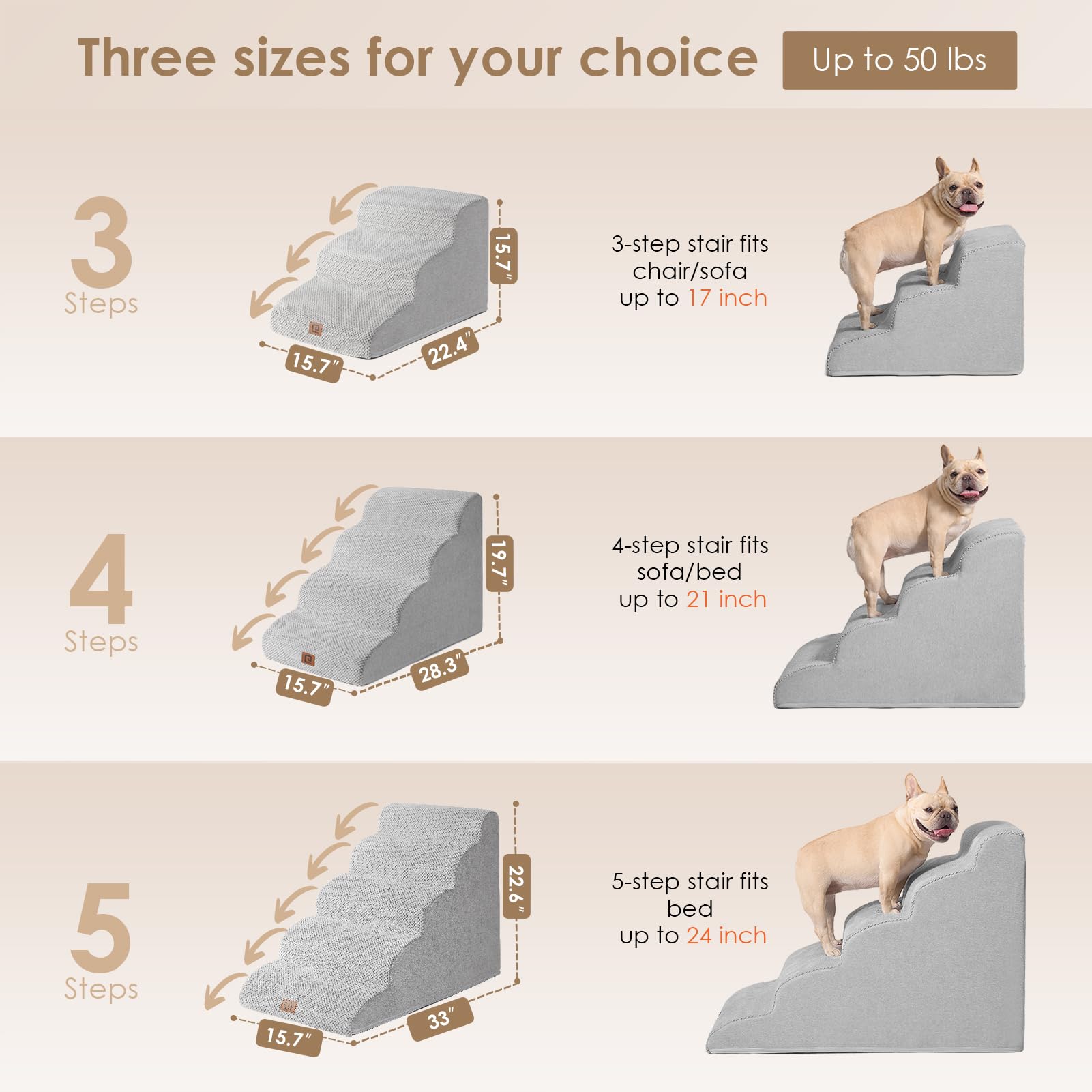 Eheyciga Curved Dog Stairs Ramp For High Beds 19.7' H, 4-Step Dog Steps For Small Dogs And Cats, Pet Stairs For High Bed Climbing, Non-Slip Balanced Pet Step Indoor, Light Grey