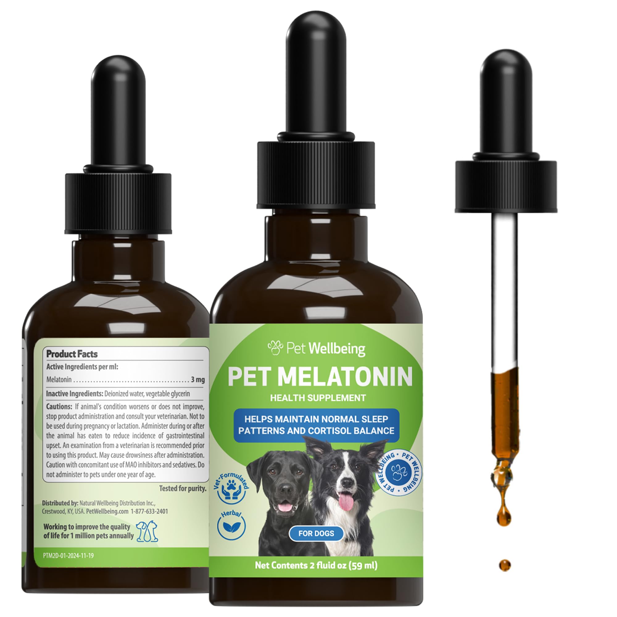 Pet Wellbeing Pet Melatonin for Dogs - Supports Adrenal Health, Cortisol Balance, Helps Maintain Normal Sleep Patterns - Veterin