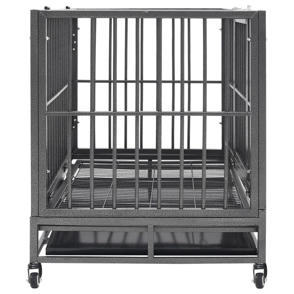 Vidaxl Secure Dog Cage With Wheels, Sturdy Steel Frame With Security Latches, Easy Clean Removable Tray, Optimal Visibility And Ventilation