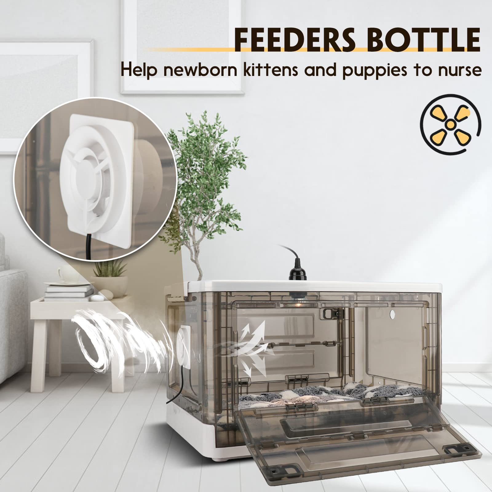 Hkdq Puppy Incubator With Heating - Fan Ventilation Circulation Design, Transparent, 55L, For Puppies & Kittens