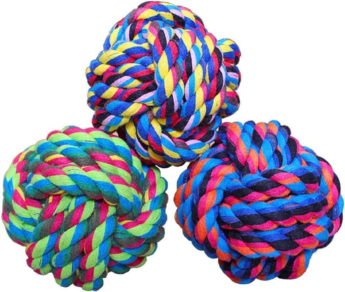 Roverpets 3Knot Cotton Rope Ball Dog Toy  Chewing, Tugging & Teething Toy For Puppies, Cats & Small Dogs  Durable Boredom Bus