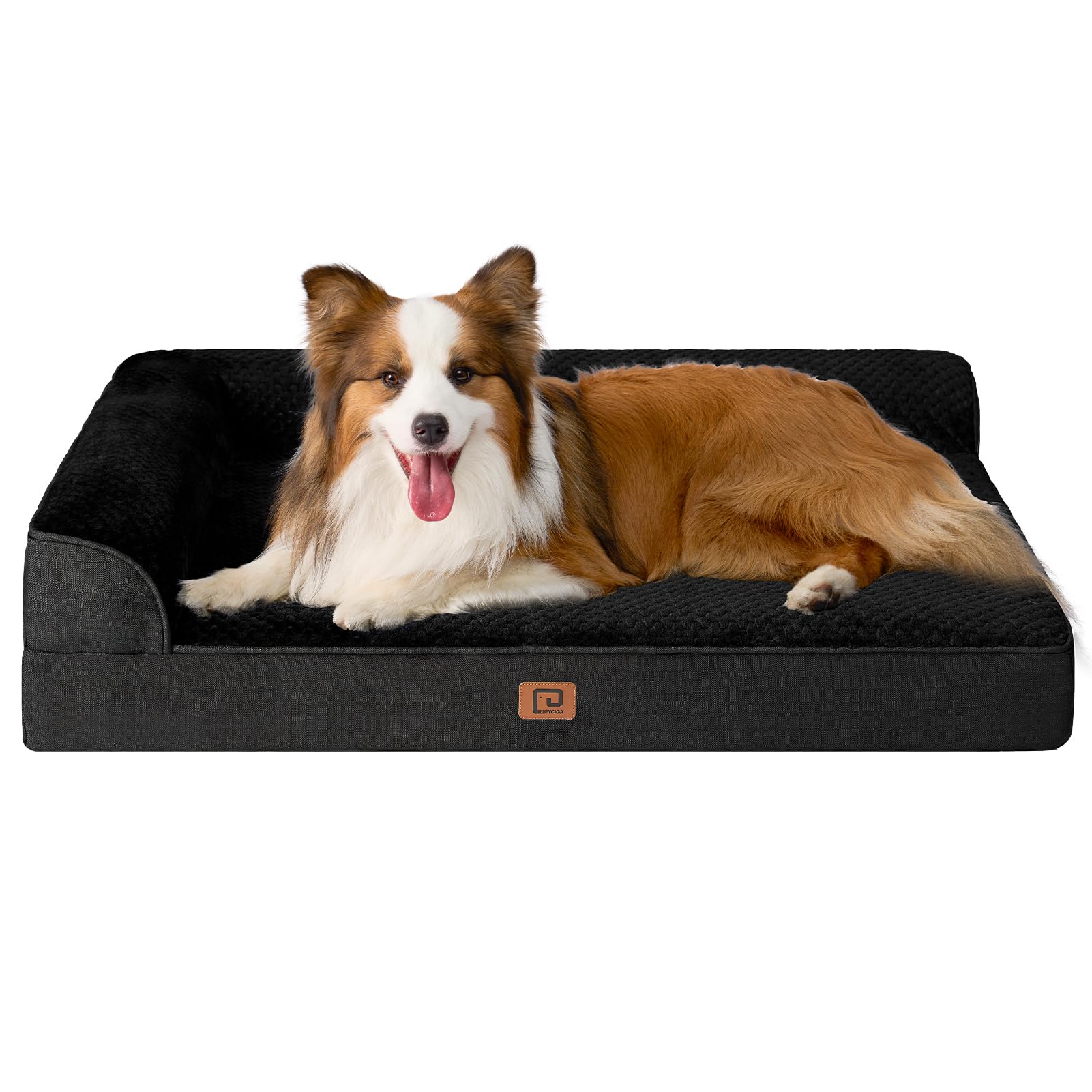 Eheyciga Memory Foam Large Dog Bed, Orthopedic Dog Beds For Large Dogs, Waterproof Egg Crate Dog Couch Bed With Washable Removable Cover And Non-Slip Bottom, L Shaped Dog Bed, Black