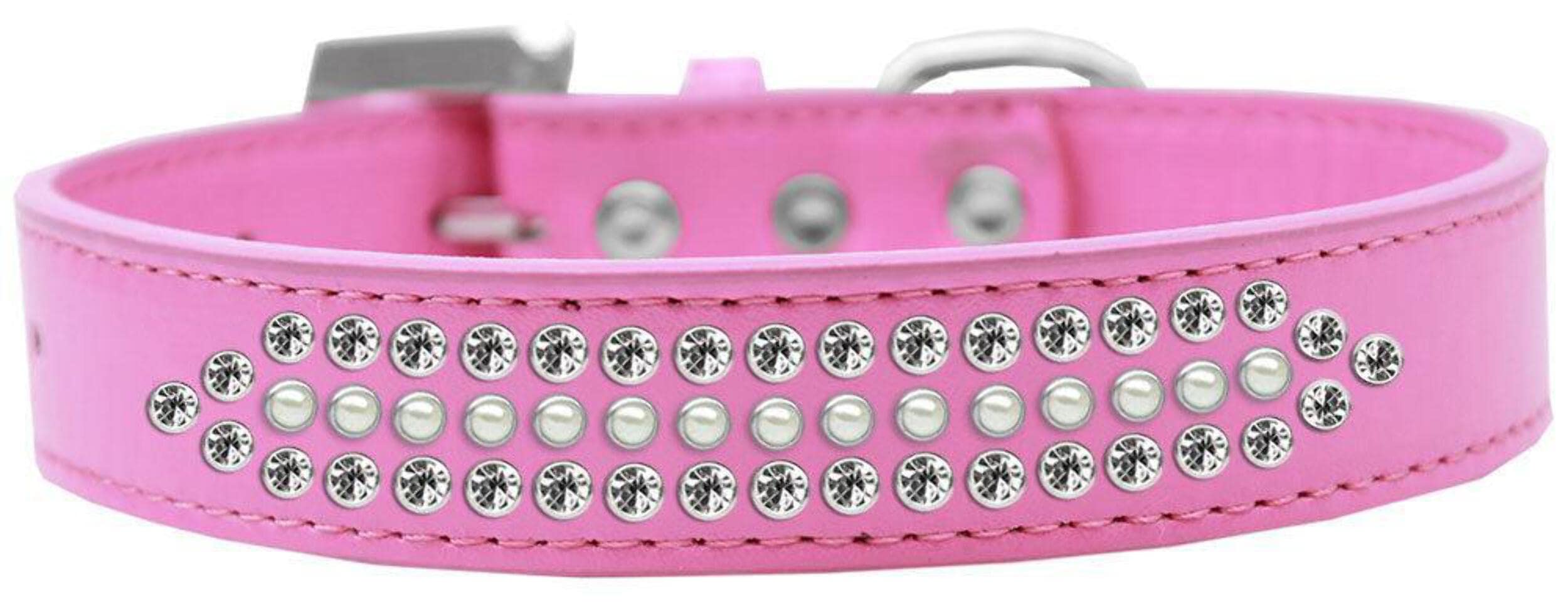Mirage Pet Products Ritz Pearl and Clear Crystal Dog Collar, Size 16, Bright Pink