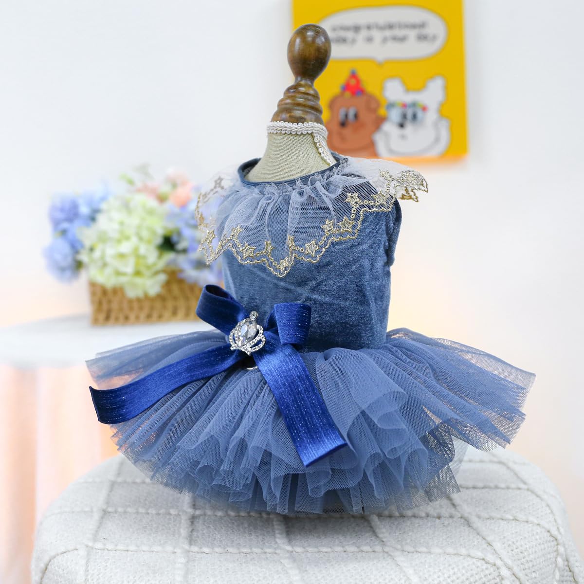 Marupet Fashion Sweet Puppy Dog Blingbling Princess Skirt Pet Dog Lace Cake Camisole Tutu Dress D-Navy S