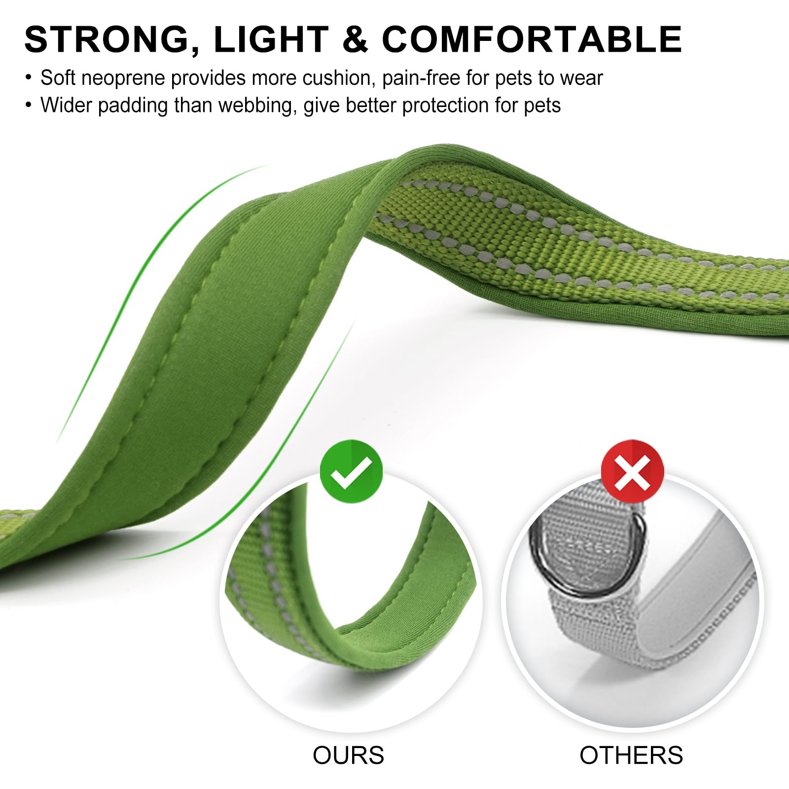 Azuza Reflective Dog Collar, Soft Neoprene Padded Pet Collar With Id Tag Ring, Adjustable For Puppy And Small Dogs,Army Green,Xs