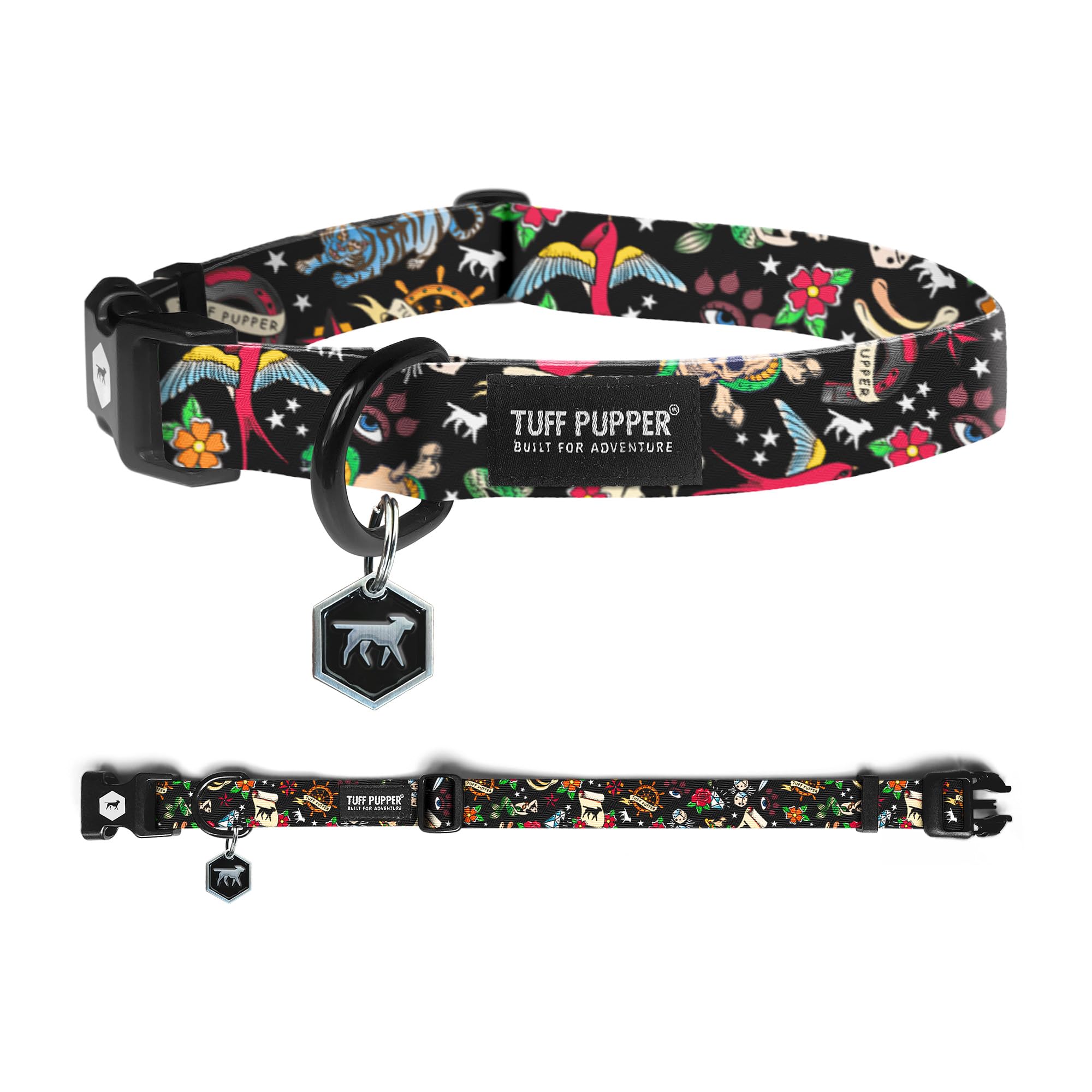 Tuff Pupper Premium Adjustable Dog Collar for Medium Dogs, Stylish Pattern Collars Designed in USA, Quick Release Buckle, RebelB