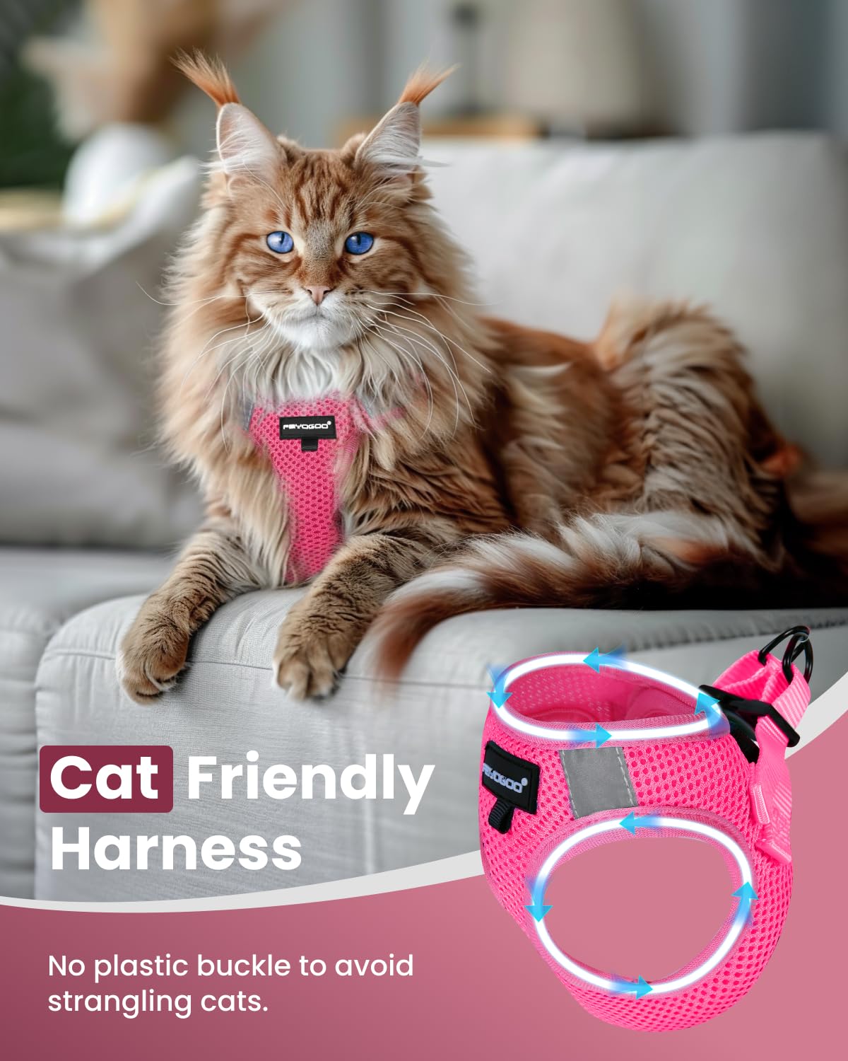 FAYOGOO Cat Harness and Leash Set, Adjustable Mesh Vest, Escape Proof, Small (Chest 10-12''), Pink