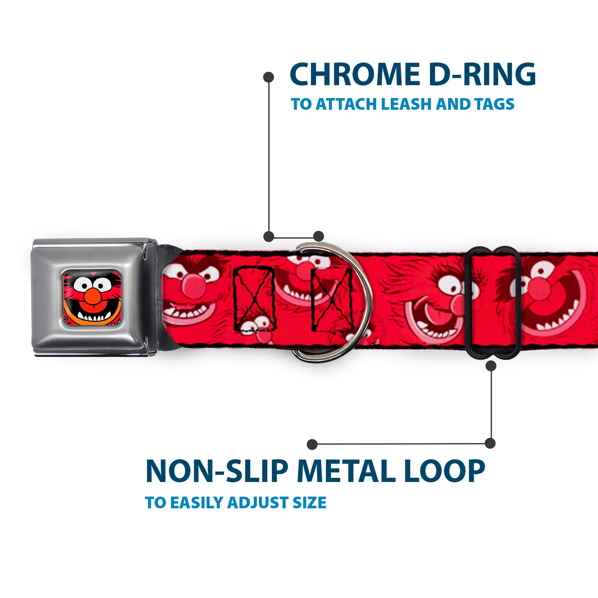 Buckle-Down Seatbelt Buckle Dog Collar - Animal Expressions Scattered Reds - 1' Wide - Fits 15-26' Neck - Large