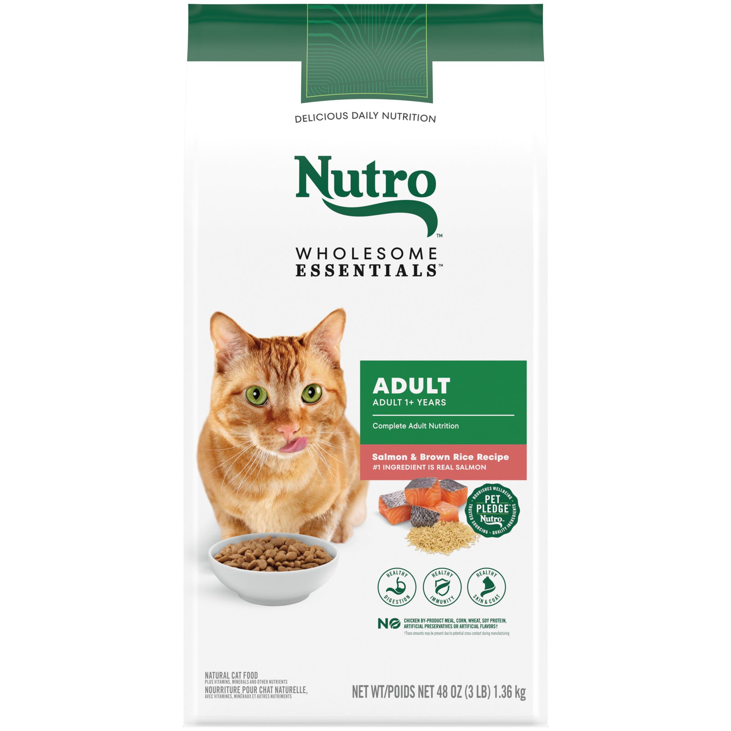 NUTRO WHOLESOME ESSENTIALS Adult Natural Dry Cat Food Salmon & Brown Rice Recipe, 3 lb. Bag