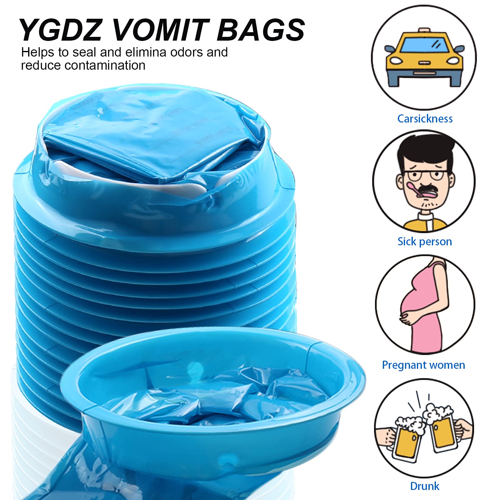 YgDZ Vomit Bags Disposable, 15 Pack Barf Bags Throw Up Emesis Bags Puke Nausea Bags for Travel Motion Sickness, car  Aircraft, K