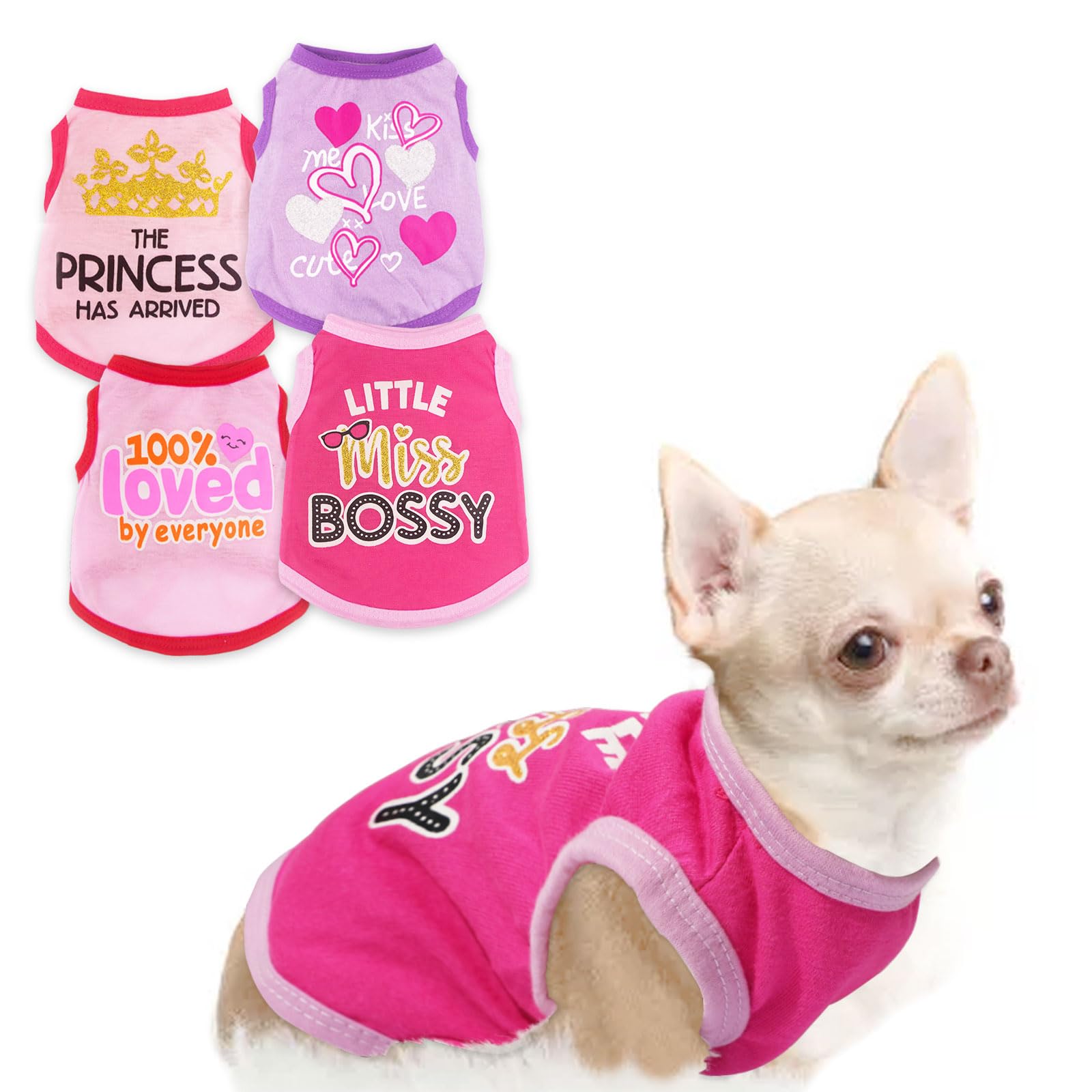 4 Pieces Chihuahua Clothes Cute Dog Clothes for Small Dogs Girl Puppy Shirt Yorkie Clothes Soft Pink Extra Small Dog Pet Clothin