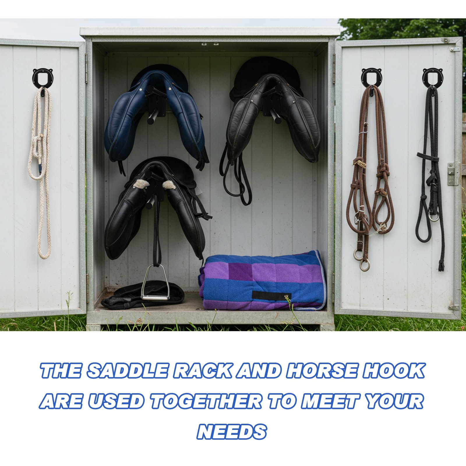 Paterr Saddle Rack Wall Mount - 6 Pack Detachable Bridle Hooks Black, GUR-Paterr-2708 for Horse Trailer & Stall Tack Storage