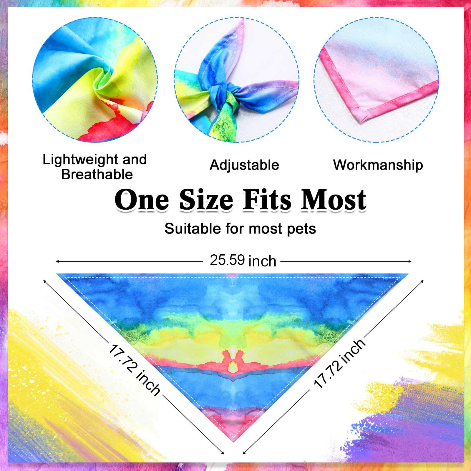 Reginary 72 Pack Tie Dye Dog Bandanas - Bulk Pet Scarf Bibs Triangle Kerchief Adjustable For Pet Grooming Costume Accessories