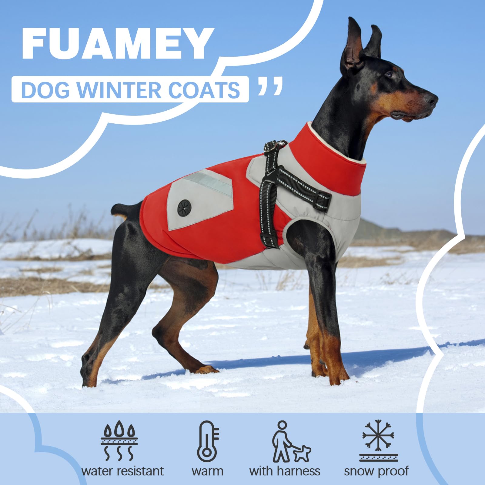 Fuamey Dog Jacket - Waterproof & Reflective Winter Coat With Built-In Harness & Zipper - Extra Large Red Xxxl With Poop Bag Pock