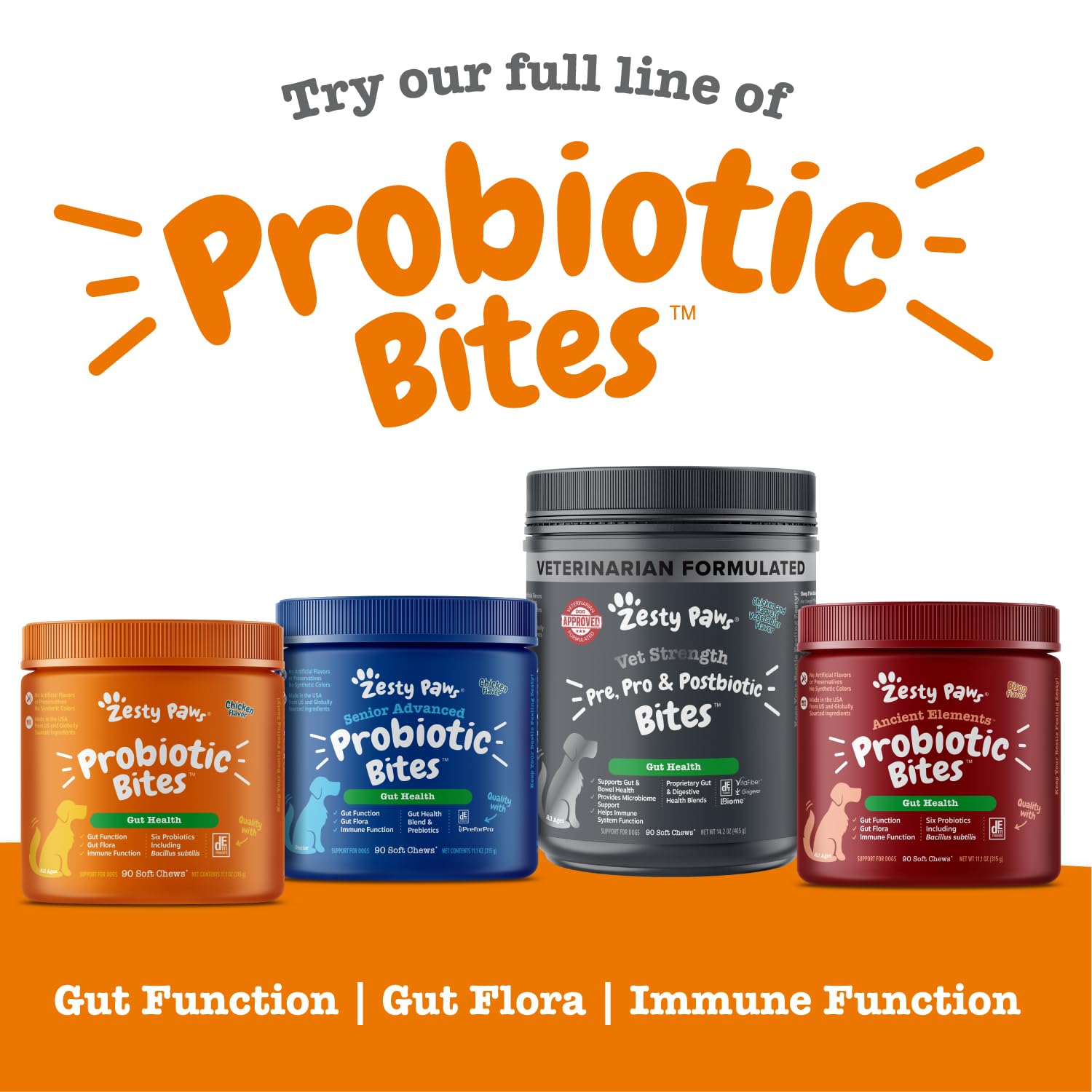 Zesty Paws Probiotics for Dogs, Digestive Enzymes Gut Flora, Digestive Health, Diarrhea & Bowel Support, DE111, Dog Probiotics S