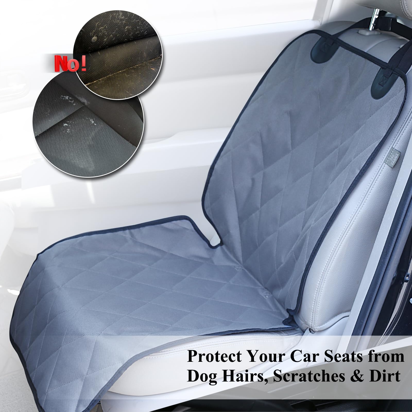 VIVAGLORY Dog Car Seat Covers, 2Pack Quilted 600D Oxford, No-Skirt Design, Anti-Slip for Most Cars & SUVs, Grey
