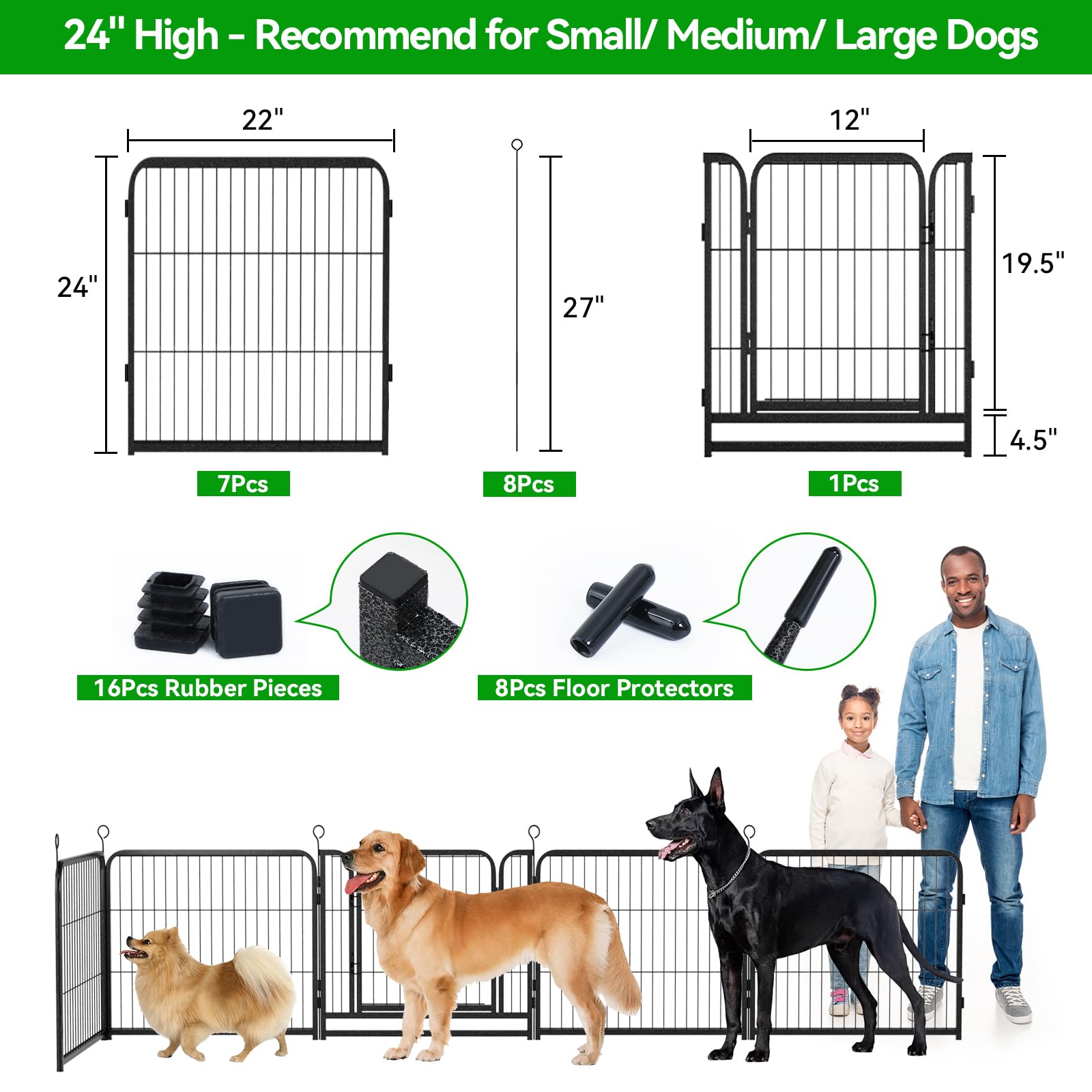 Kfvigoho Dog Playpen Outdoor Extra Wide 16 Piece Panels Heavy Duty Dog Fence 24 Height Anti-Rust with Doors Portable for RV Camp