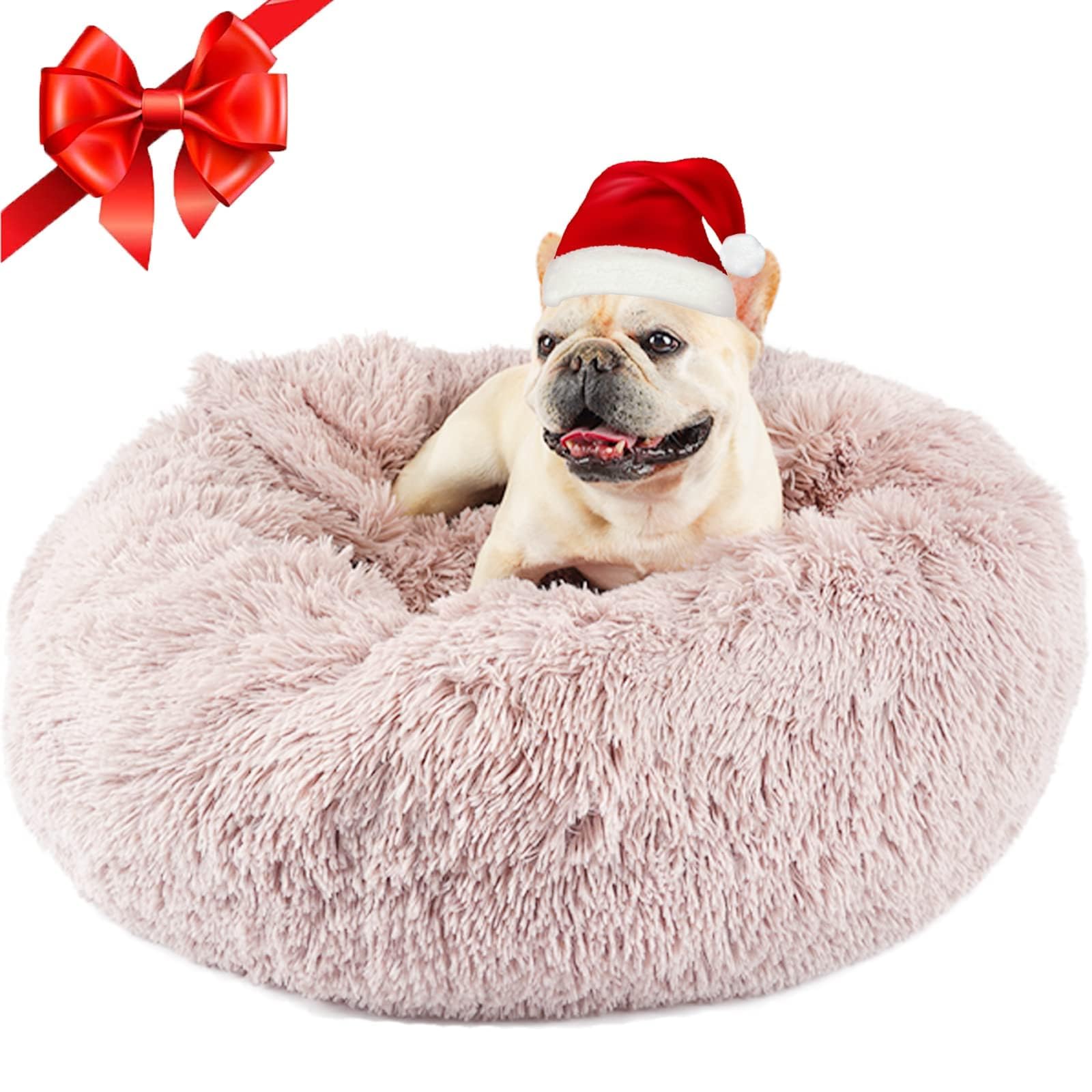 Himax Dog Beds For Medium Dogs, Donut Dogs Beds With Blanket Attached, Calming Dog Bed Washable (20''/26''/35'') Beige