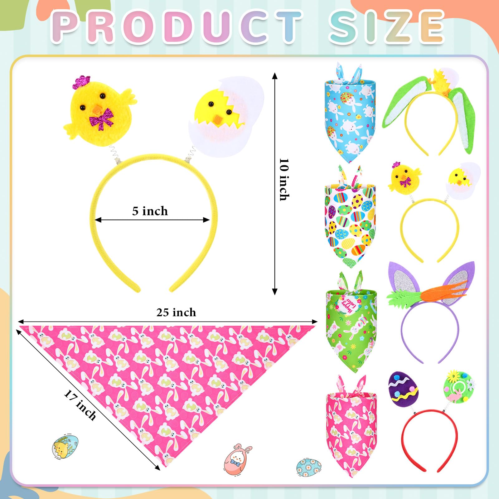 Miniinflat 8 Pieces Easter Dog Costume Set 4 Bunny Headbands For Dogs 4 Bandanas Sequin Egg Boppers For Small, Medium & Large Pe