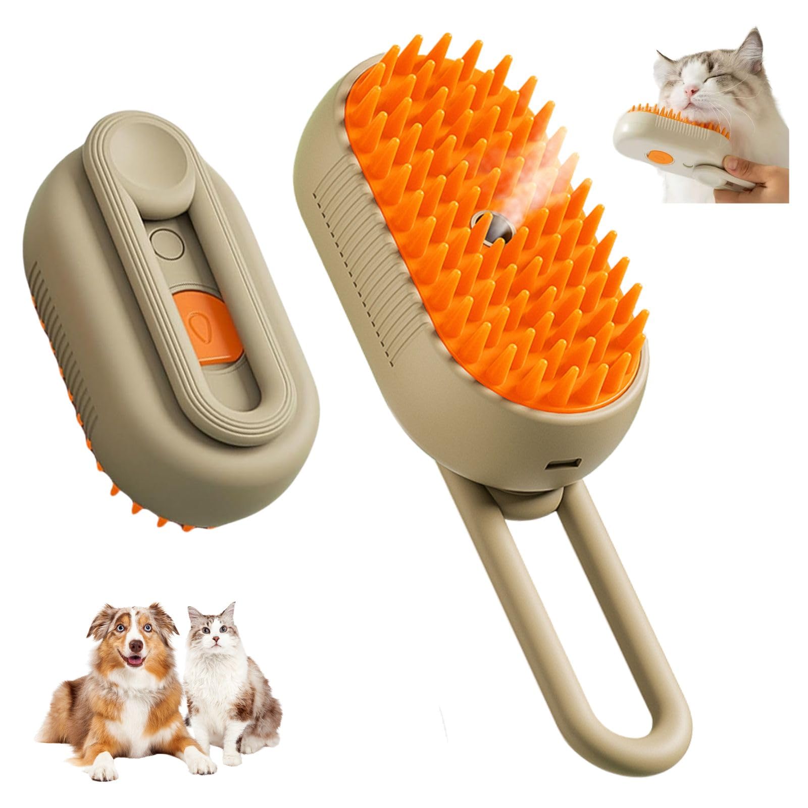 Qpets 3 In1 Electric Pet Steam Hair Brush, Dog Comb, Cat Hair Brush, BathFree Hair Steam Cleaning Brush With Swivel Handle, Usb