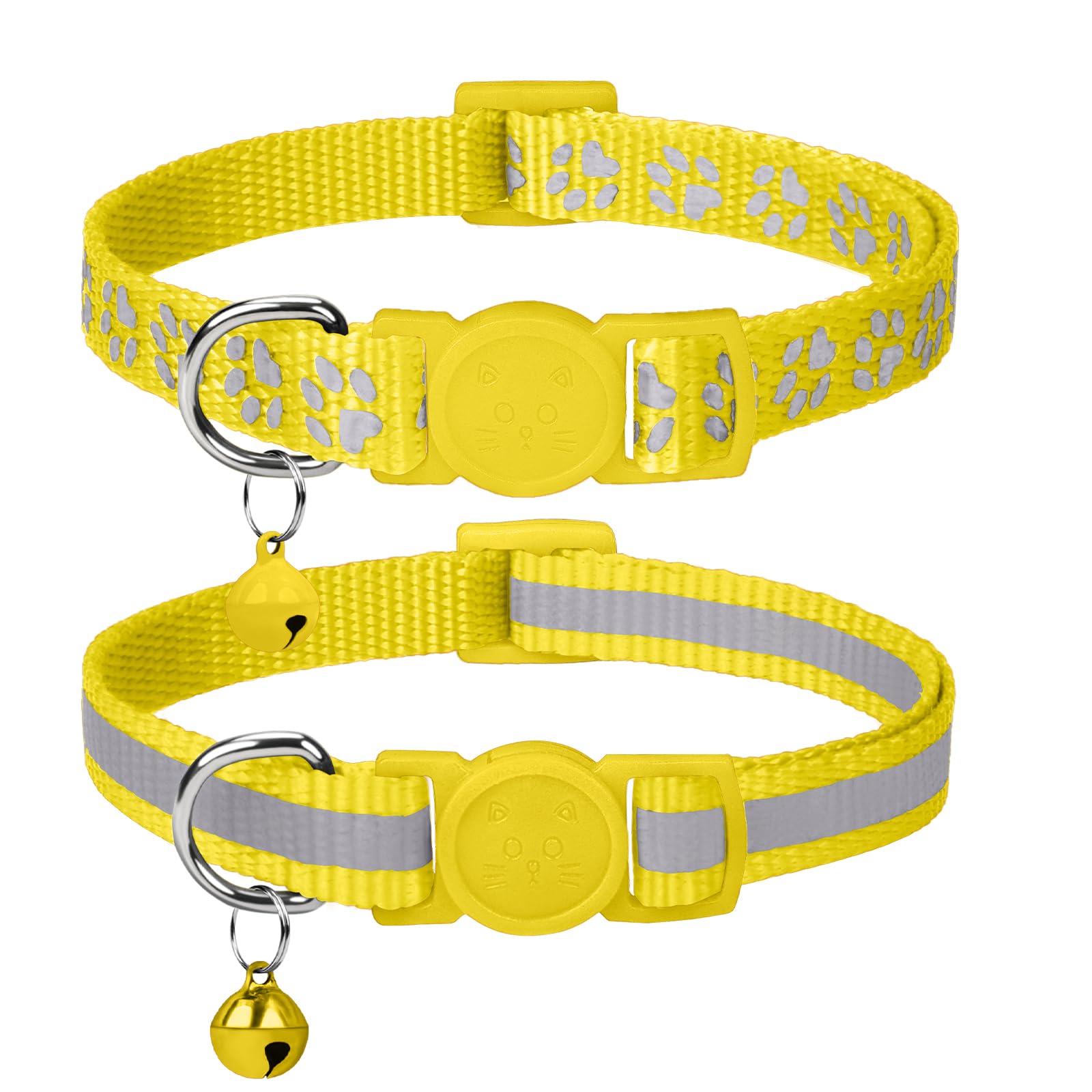 Taglory Reflective Cat Collars Breakaway With Bell, 2 Pack Girl Boy Pet Kitten Collar Adjustable 6-8 Inch, Yellow