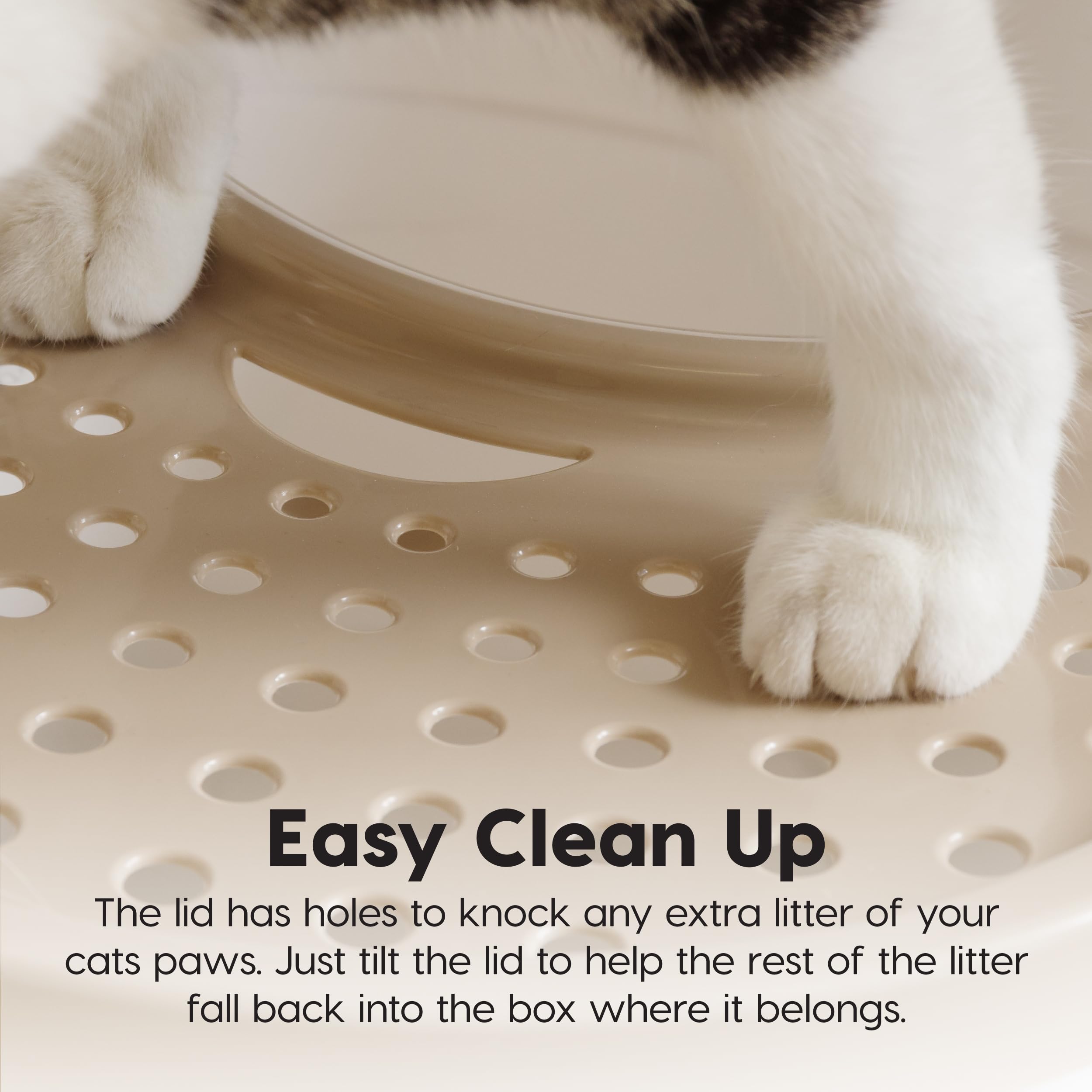 Iris Usa Cat Litter Box, Large Top Entry With Litter Catching Lid And Scoop, Dog Proof, Enclosed Cat Litter Box, White/Beige