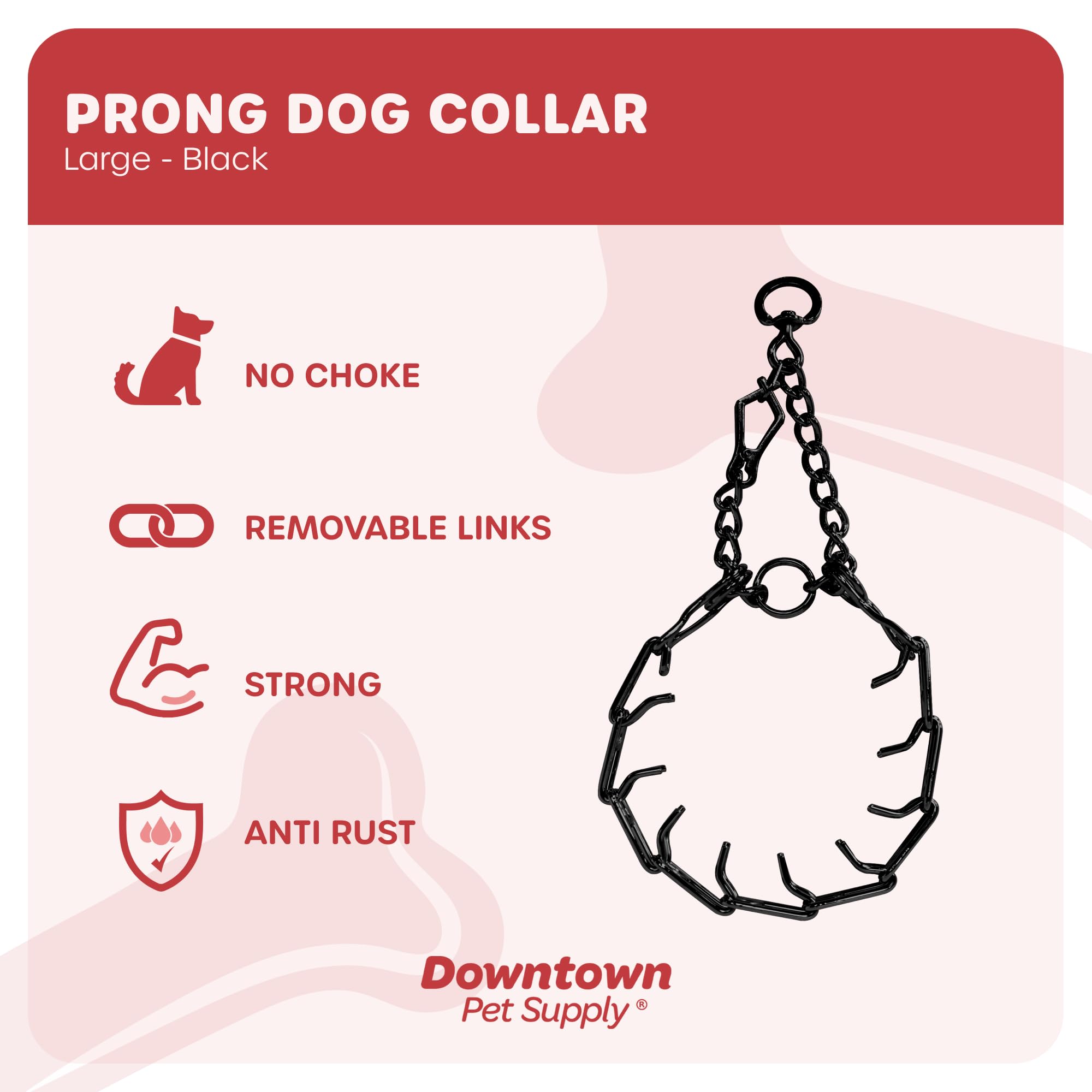 Downtown Pet Supply Chrome Plated Prong Collar for Dogs, Large - Adjustable, No-Choke and No Pull Dog Collar with Removable Link