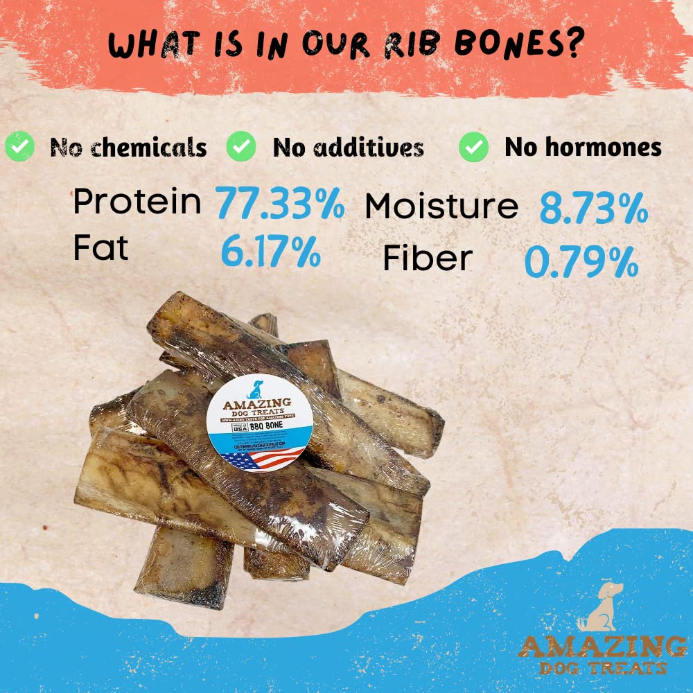 Amazing Dog Treats - Meaty Smoked Rib Bones (5 Count Pack) - Rib Bones for Dogs - Natural Smoked Grass Fed Cattle Rib Bone Dog C