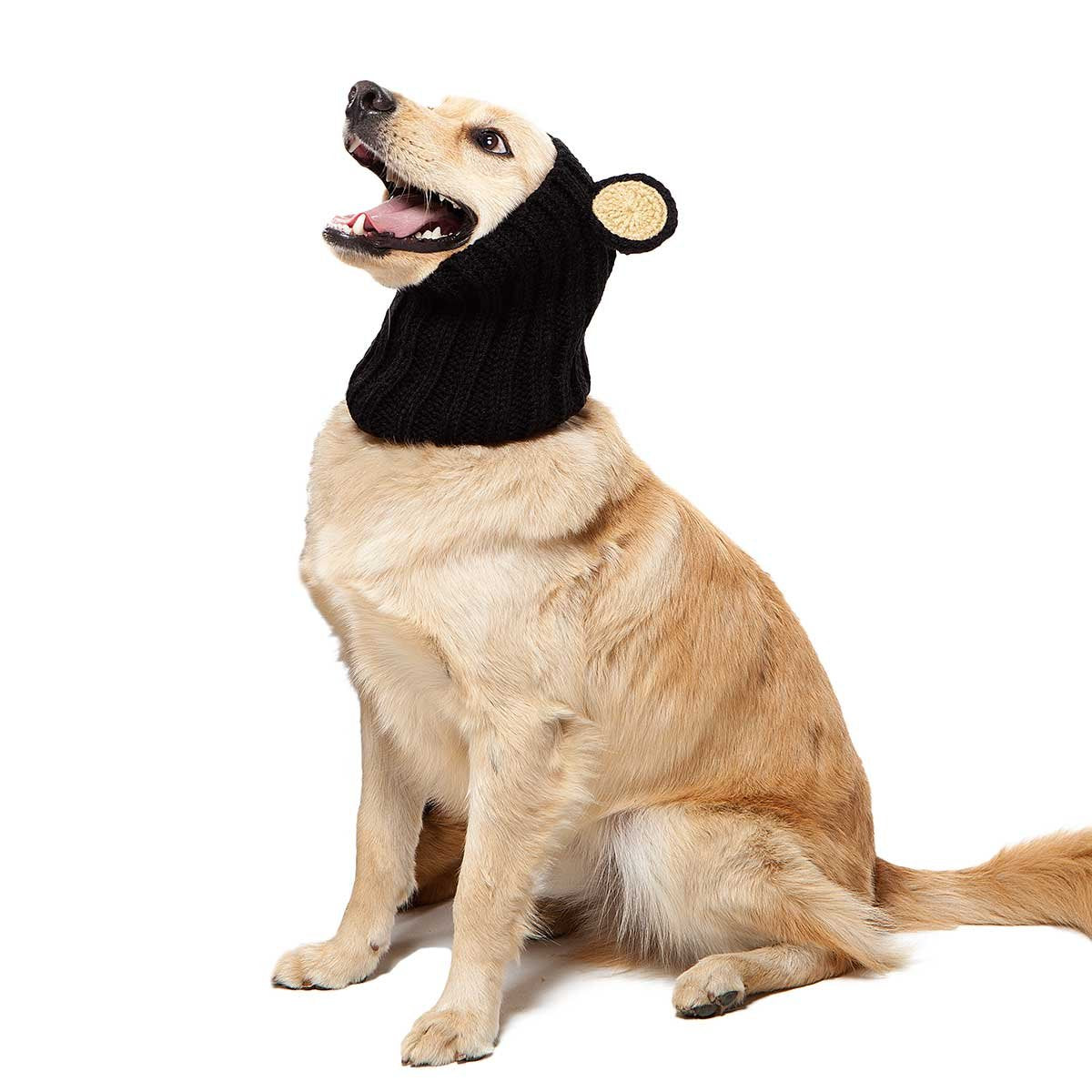 Zoo Snoods Black Bear Costume for Dogs, Medium - Warm No Flap Ear Wrap Hood for Pets, Dog Outfit for Winters, Halloween, Christm