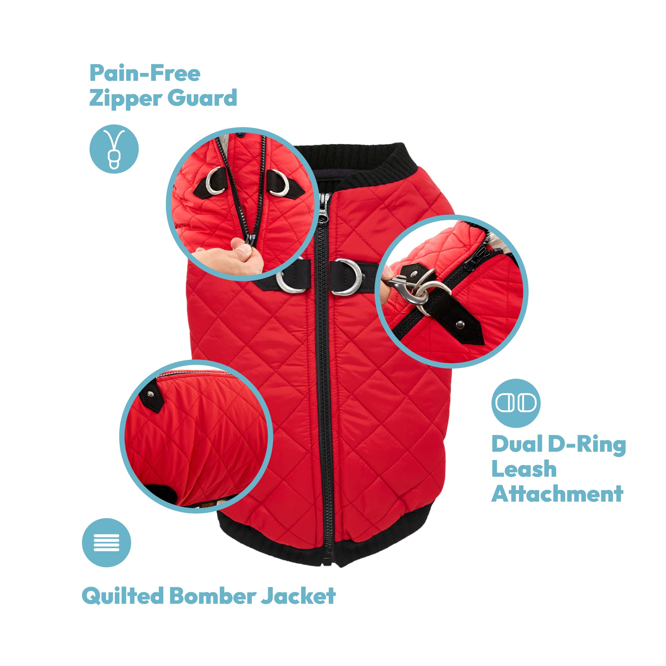 Gooby Fashion Vest Dog Jacket - Red, Small - Warm Zip Up Bomber Vest with Dual D Ring Leash - Winter Water Resistant Small Dog S